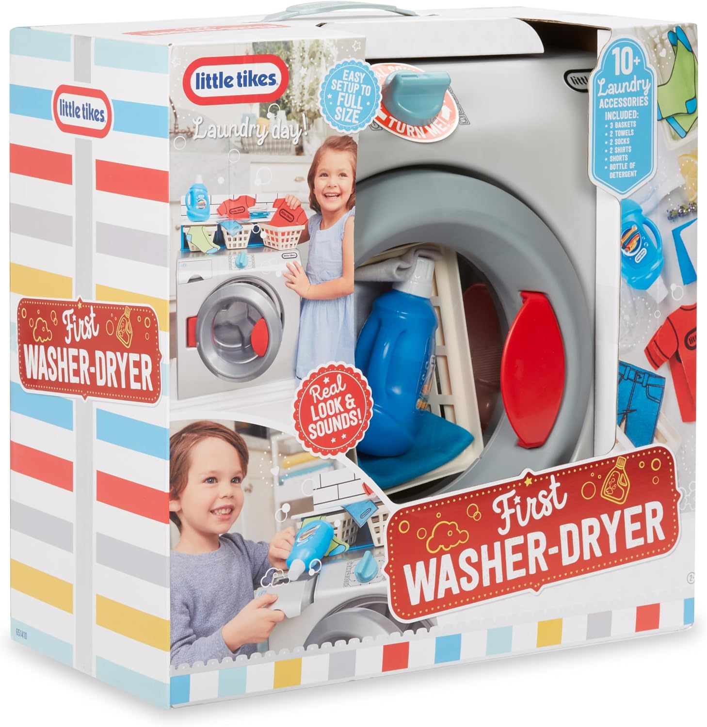 Little Tikes First Washer-Dryer - Interactive Laundry Playset for Kids with Spinning Drum, Realistic Sounds and 11 Accessories - Encourages Imaginative and Responsible Play image number 1