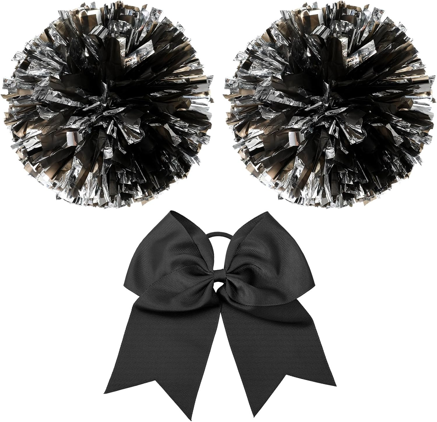 Hanaive Cheerleading Pom Poms and Large Cheerleader Hair Bow 12 Inch Large Metallic Cheer Cheerleader Pom Poms for Sports Team Spirit Cheering