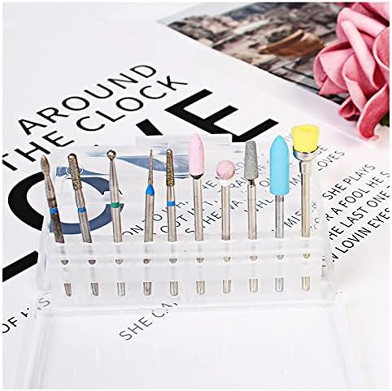 10 Pcs Nail Drill Bits Set W/Protective Holder Case Replacement, Beauties Factory Nail Filing Drill Bits for Electric Nail Drill Machine Brush File Tool Metal Pointed Manicure Pedicure image number 1