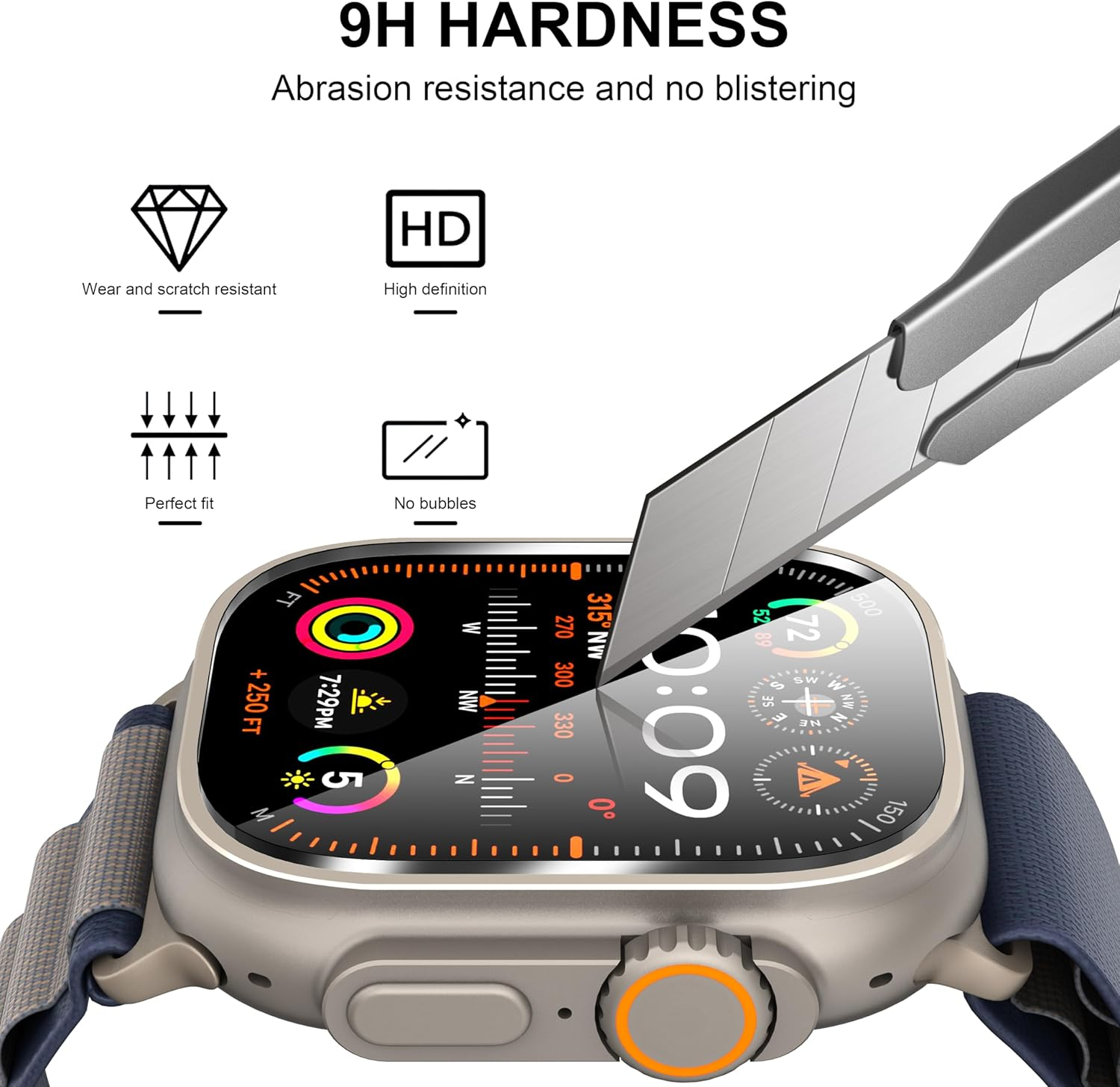 Suoman 2-Pack for Apple Watch Ultra 3/2/1 49Mm Screen Protector, [No Bubbles] 9H Hardness Anti-Scratch Tempered Glass Film