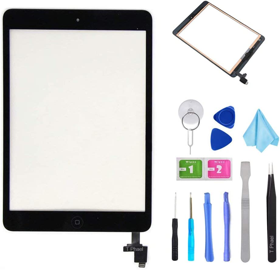 White Digitizer Repair Kit for Ipad Mini 1&2 A1432 A1489 Touch Screen Digitizer with IC Chip + Home Button + Tools + Pre-Installed Adhesive