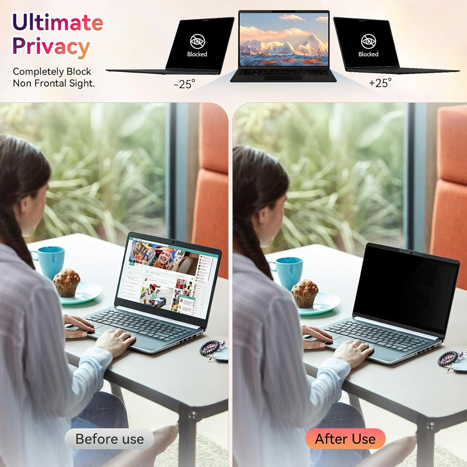 Magnetic Privacy Screen for Microsoft Surface Laptop 6/5/4/3/2/1 15 Inch, Removable anti Glare Blue Light Filter, 15 in anti Spy Black Security Private Block Screen Protector image number 1