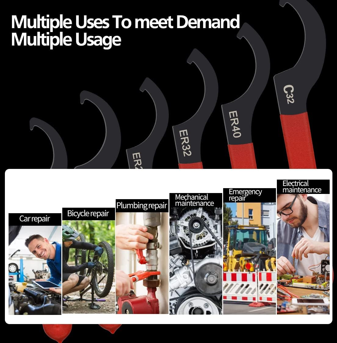 Mdvora 2/4/6/10Pcs Coilover Spanner Wrench Set, Coilover Wrench, C-Shape Spanner Wrench, Shock Spanner Hook Wrench Tools, for Suspension System and Shock Adjustment(4Pcs) - 4Pcs image number 2