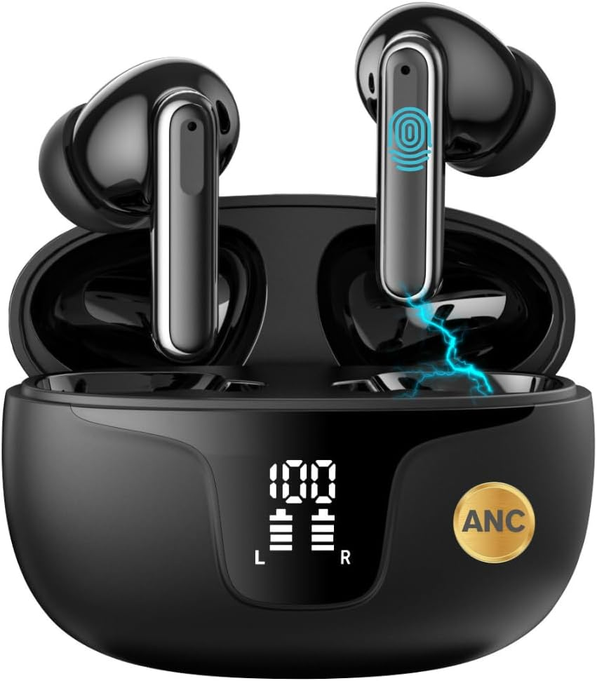 Wireless Earbuds Bluetooth 5.3 Headphones with 4 Noise Cancelling Mics, ANC ENC, Hifi Stereo Sound, LED Power Display, 40H Playtime &ndash; True Wireless Earphones AU (ANC+ENC, White)