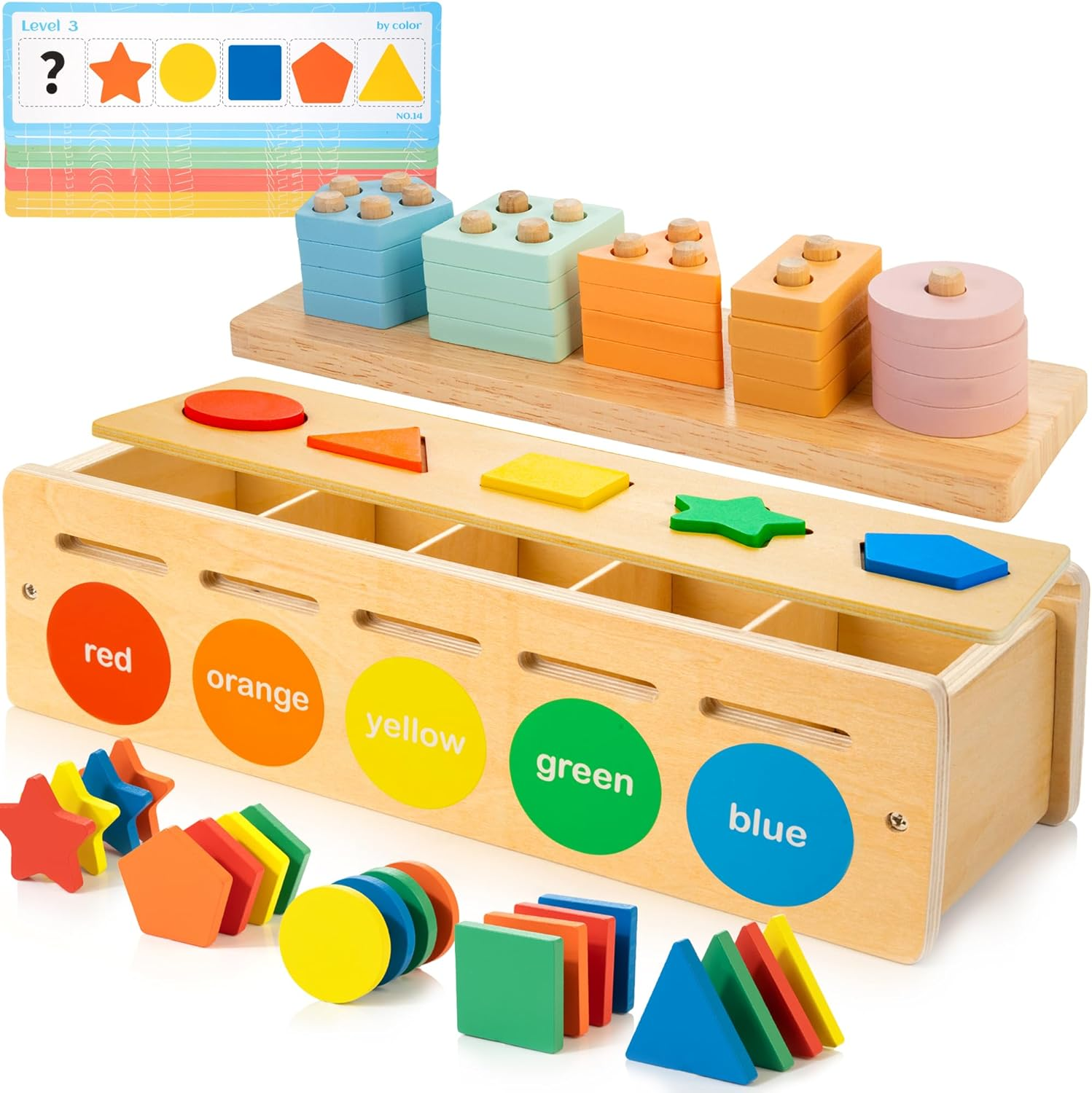 Montessori Toys for 1 2 3 Years Old,Color & Shape Sorting Matching Toy for 1 Year Old Boys and Girls Wooden Sorting and Stacking Toys for Toddlers 1-3,Educational Toys for 2+ Year Old image number 5