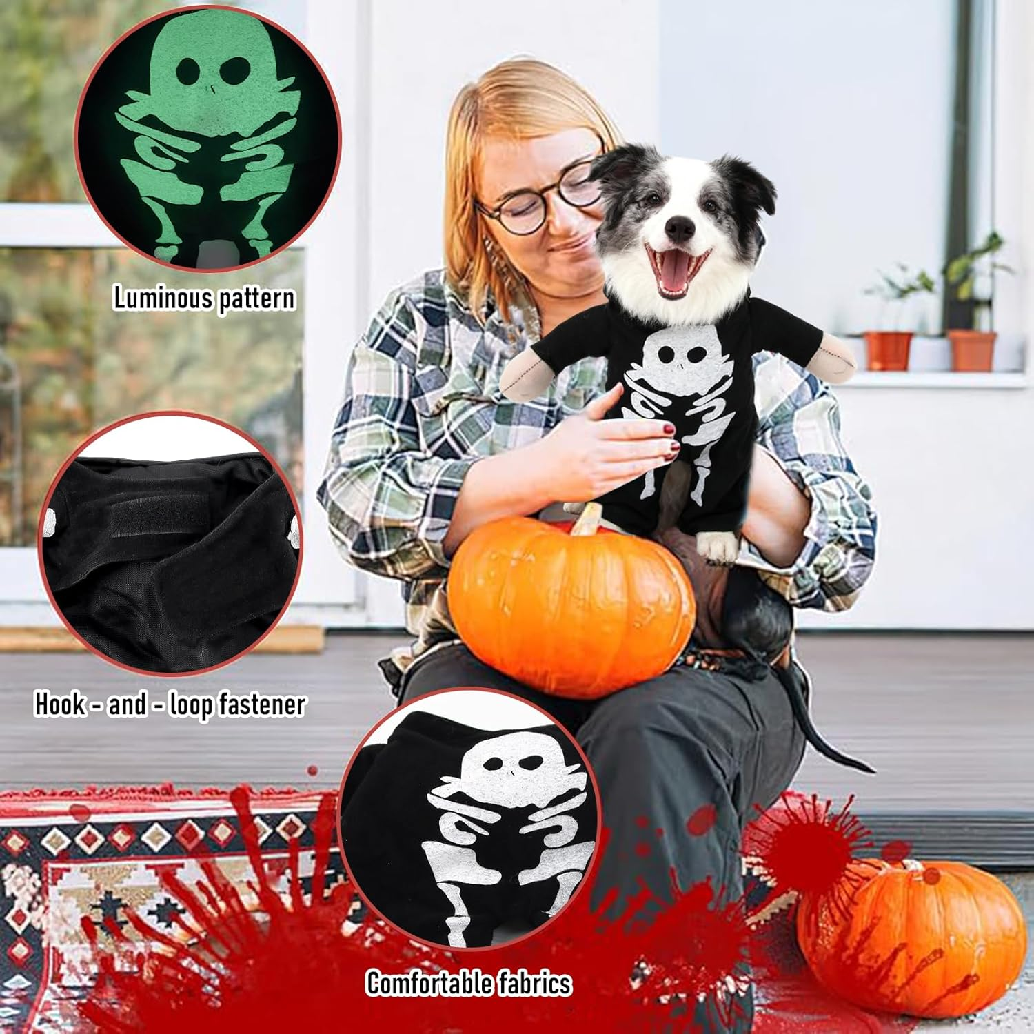 Halloween Costumes for Dogs Killer Size L, Silverchry Dog Costume, Chucky Doll Cosplay for Halloween Pet Cosplay Party (M, Skeleton) image number 2