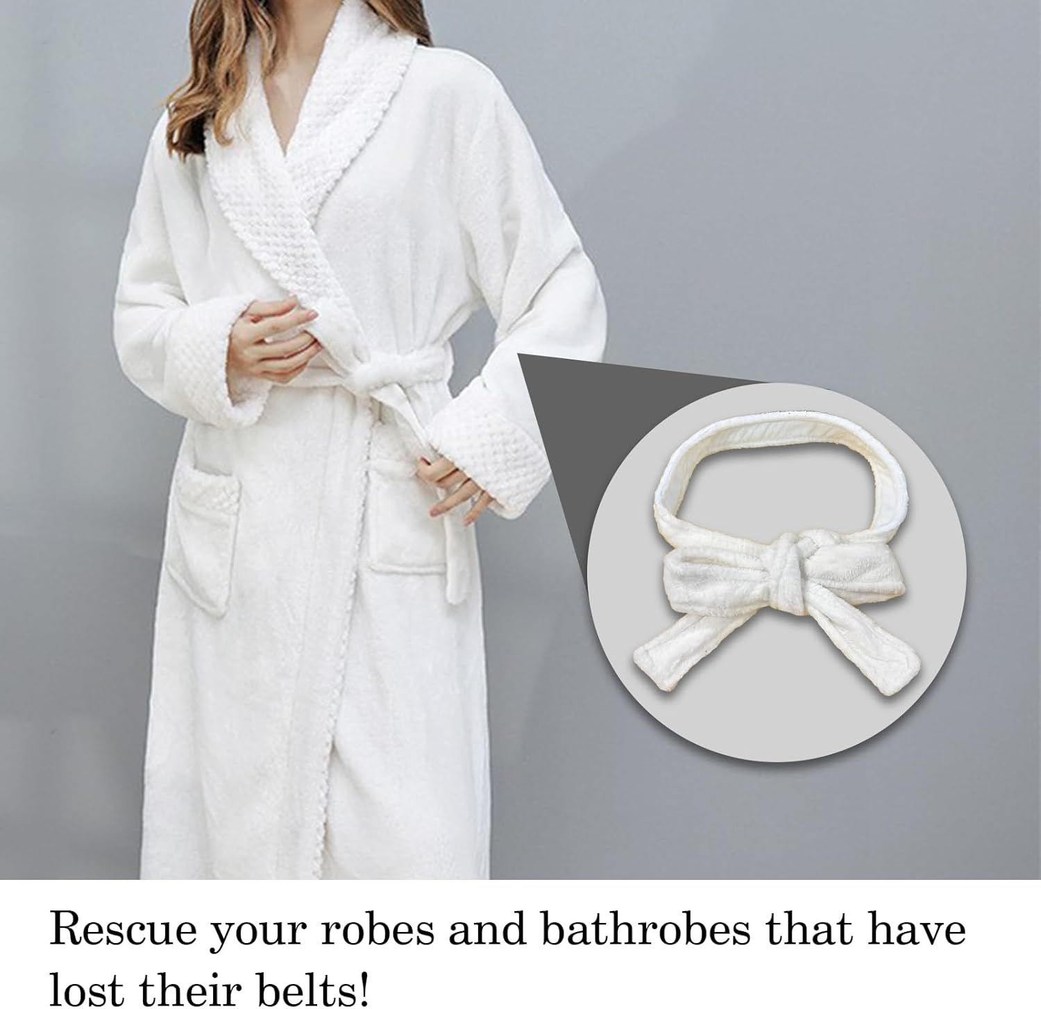 INCAUCA White Robe Belt Replacement, Thick Flannel Robe Tie, 170 Cm Long Bathrobe Belt, Unisex Soft Pajamas Replacement Fixed Belt for Women Men - Gray image number 4