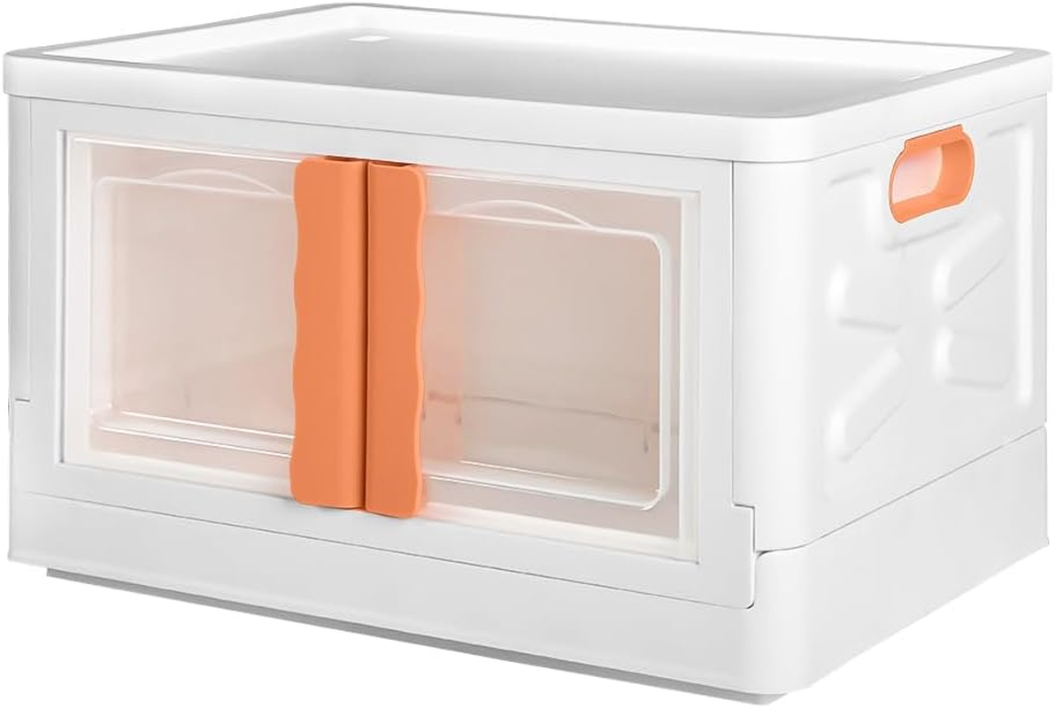 Stacked Storage Boxes Stackable Foldable Clothes Container Bins Toy Organiser Box with Lids Handles Plastic Book Camping with Wheel Front and Top Open 45L Pink image number 4