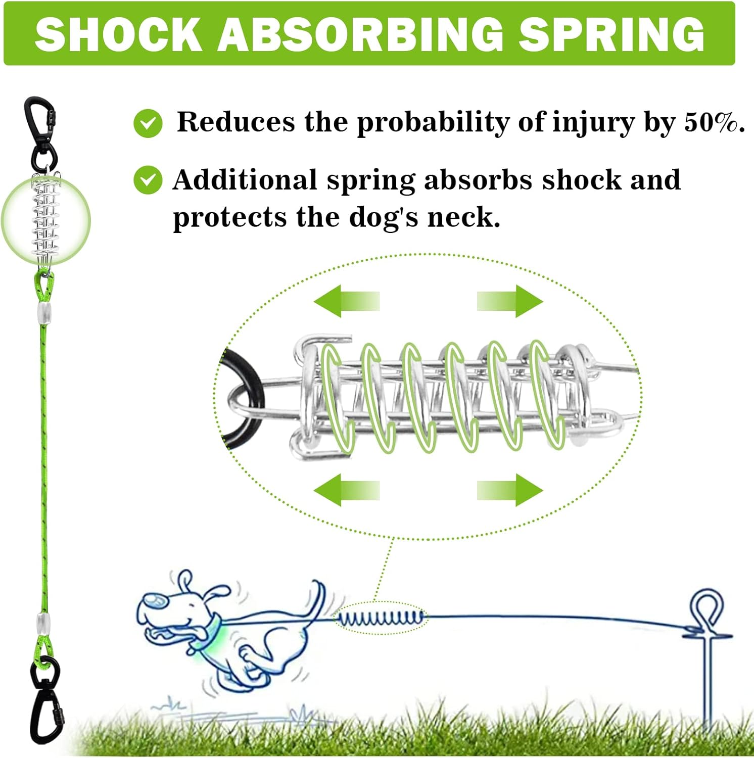 VIVBOO Dog Tie Out Cable 10Ft/15Ft/20Ft/30Ft Dog Runner for Yard and Outdoor with Swivel Hook Green/Blue/Purple Reflective Lead Dog Chains for Training Small to Medium Dogs up to 100Lbs image number 6