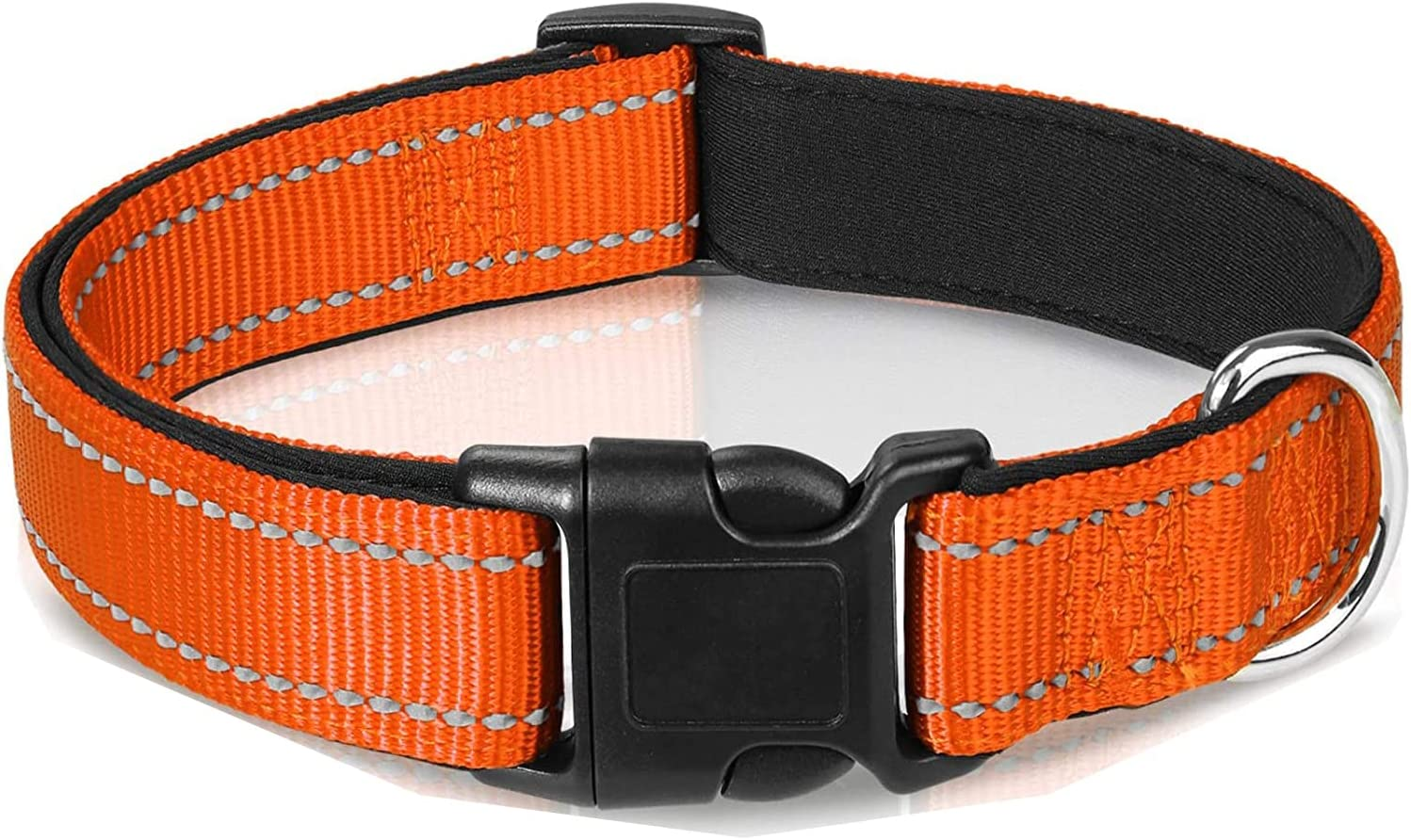 Reflective Dog Collar with Safety Locking Buckle, Adjustable Nylon Pet Collars with Soft Neoprene Padded for Puppy Small Dogs,2.0 Cm Width, Orange image number 5