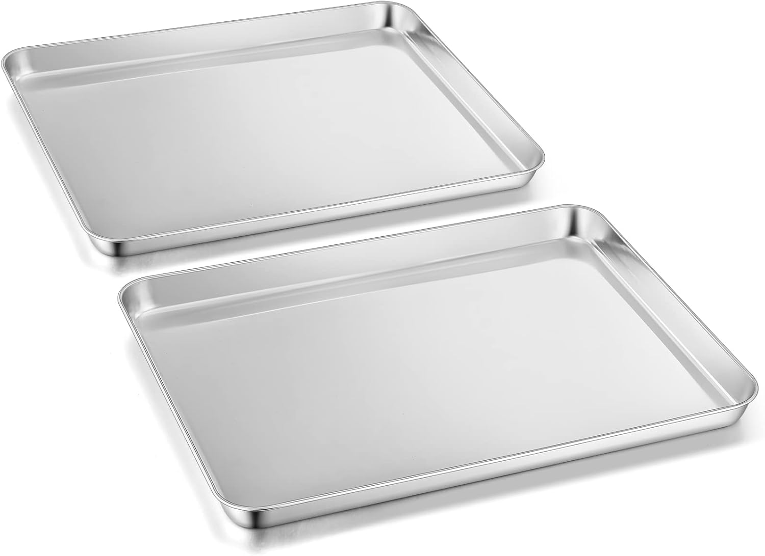 Herogo Set of 2 Stainless Steel Baking Tray (26 X 20 X 2.5 Cm), Rectangular Oven Tray, Cake Tray, Grease Pan for Baking, Cooking, Serving, Mirror Finish & Non-Toxic, Dishwasher Safe, Metal Silver image number 3
