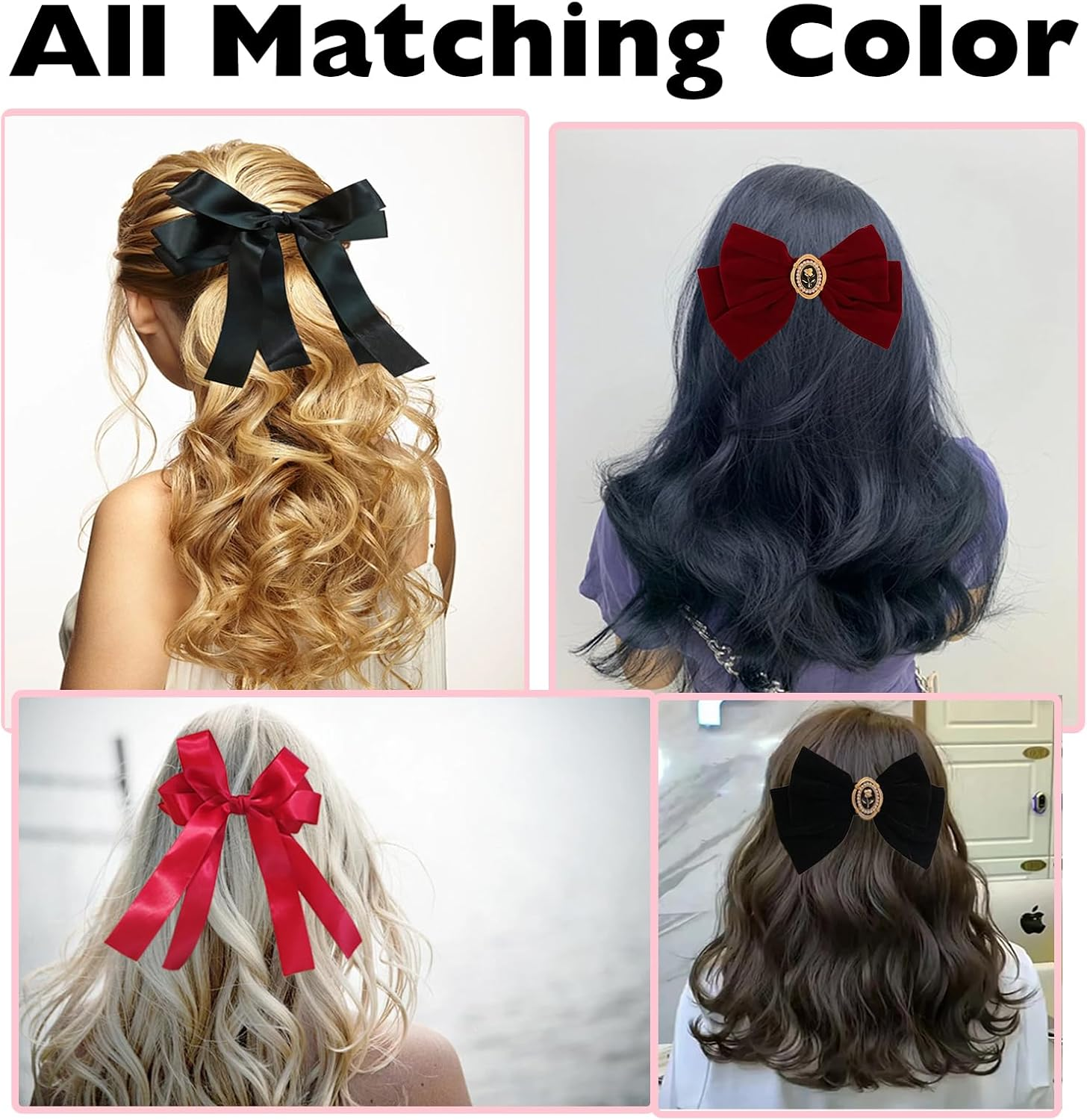 KASESSS 2 Velvet Hair Bow, 2 Silky Satin Hair Bow, Hair Bows for Women Girls, Red Black Bow Hair Clip, Vintage Bows for Hair, Big Bowknot Hairpin, Hair Bow Clip, Solid Color French Barrette Hair Clip image number 1