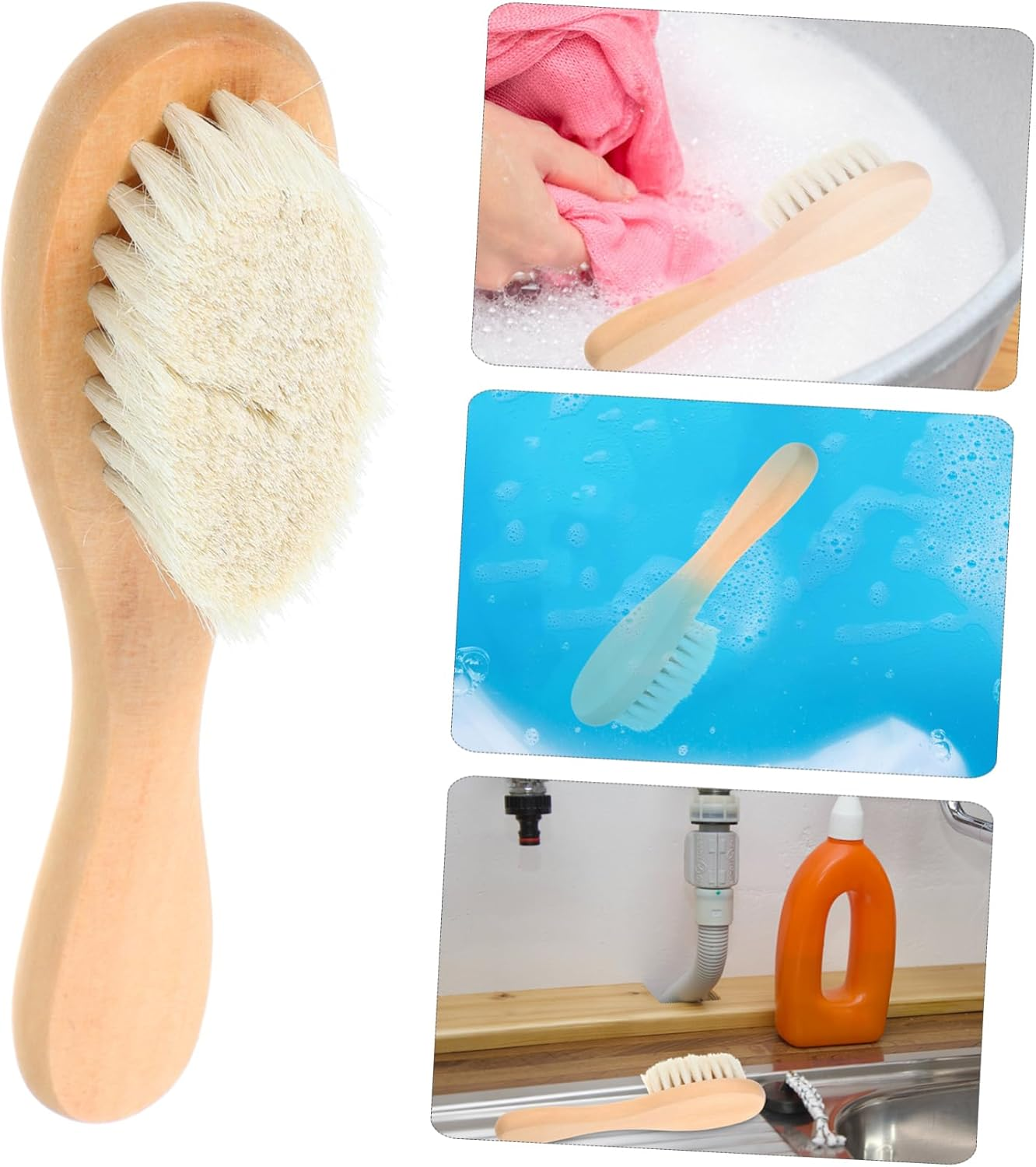 Iplusmile Bristle Laundry Brush Soft Natural Bristles for Delicate Fabrics Linens Knits Clothes Stubborn Stain Removal Household Cleaning Tool 6.1 Inch image number 2
