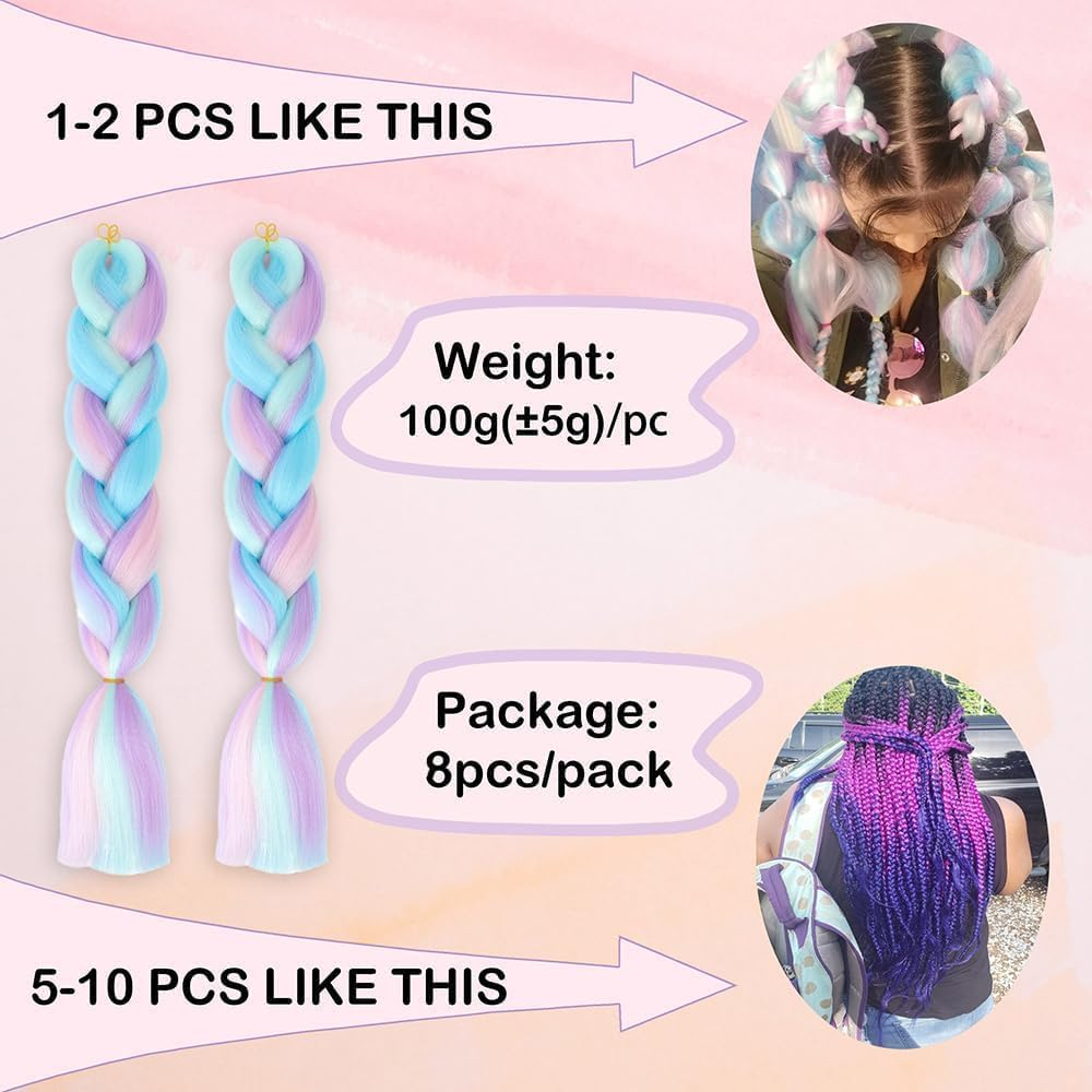 3 Pack Colorful Hair Extensions Braiding Hair Synthetic Crochet Braids Twist 24Inch Four Tone Jumbo Braid Hair Extensions image number 6
