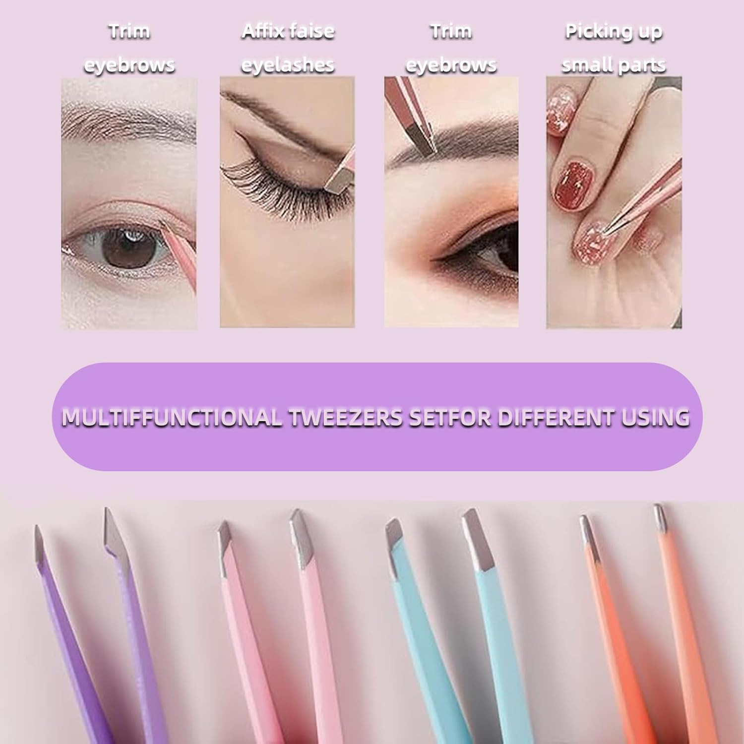 Suytvenxau 6 PCS Professional Tweezers Set - Stainless Steel Precision Tweezers for Eyebrows, Facial Hair, Ingrown Hair, Splinter Removal - Precise Tweezers (Multicolor) image number 3