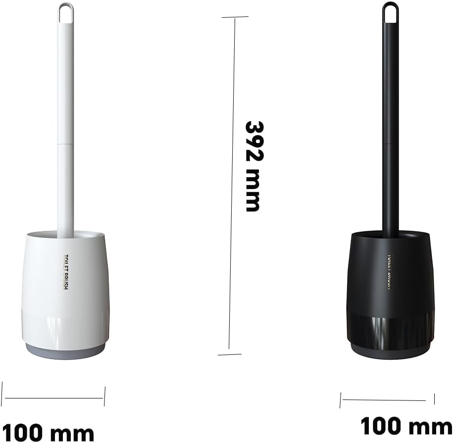 Toilet Bowl Brush and Holder Set for Bathroom, Toilet Cleaning Scrubber Cleaner Brush for Bathroom for Deep Cleaning with Stiff Plastic Bristle, Ventilated Holder (White) - 2Black image number 7