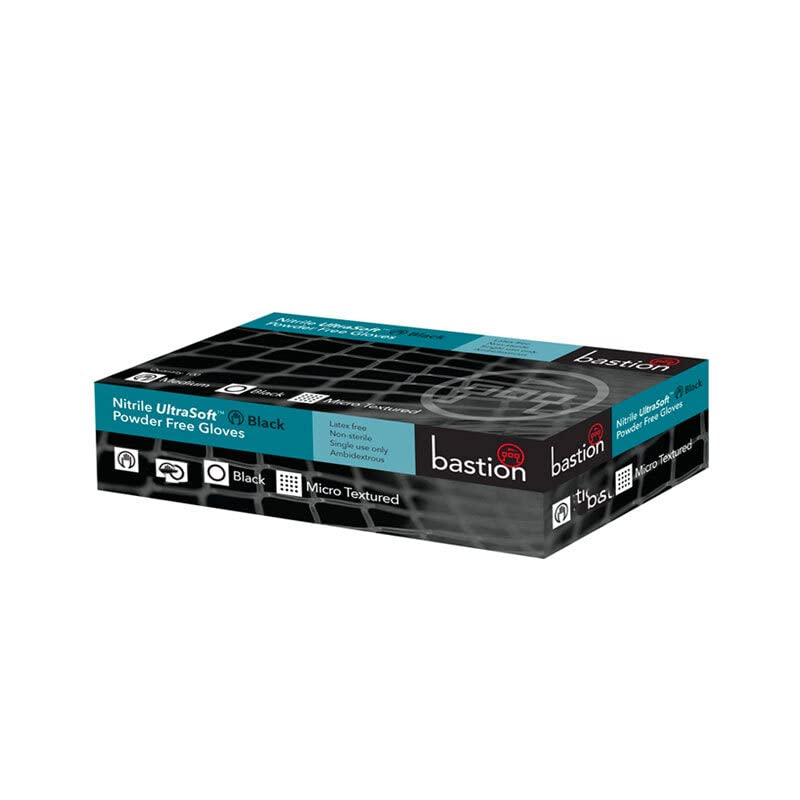 Bastion Nitrile Ultra Soft Powder Free Gloves, Black, Medium (Pack of 100) image number 2