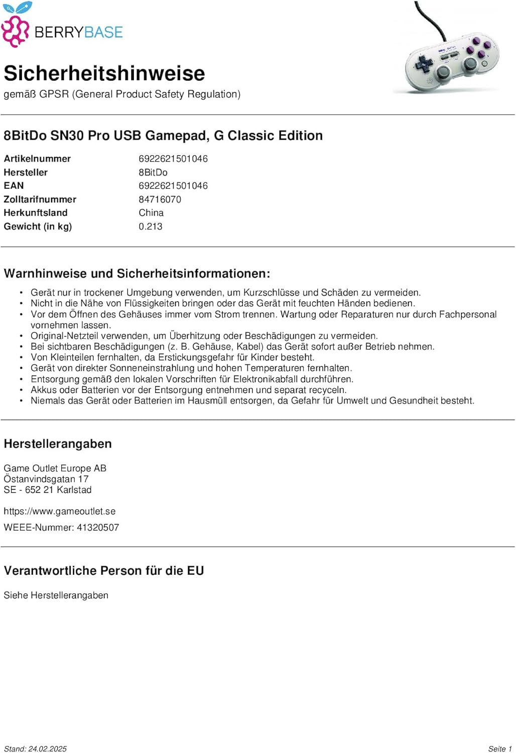 8Bitdo SN30 Pro USB Gamepad (G Classic Edition) (Nintendo Switch//) image number 3