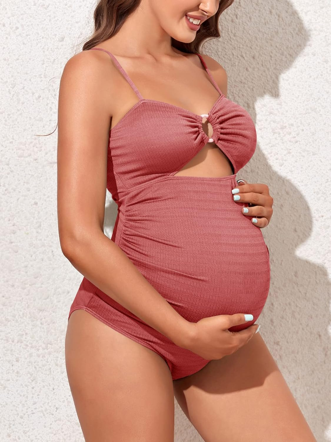 Summer Mae Maternity Swimsuit One Piece Bathing Suit O-Ring Front Pregnancy Swimwear image number 4