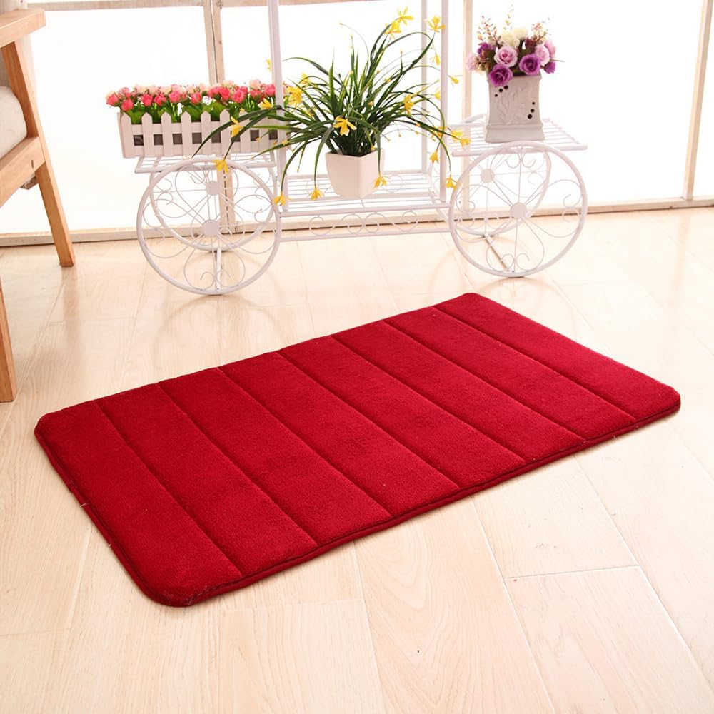 2X Red Non-Slip Bedroom Floor Tub Rug Memory Foam Bath Mat Bathroom Pad Soft Absorbent