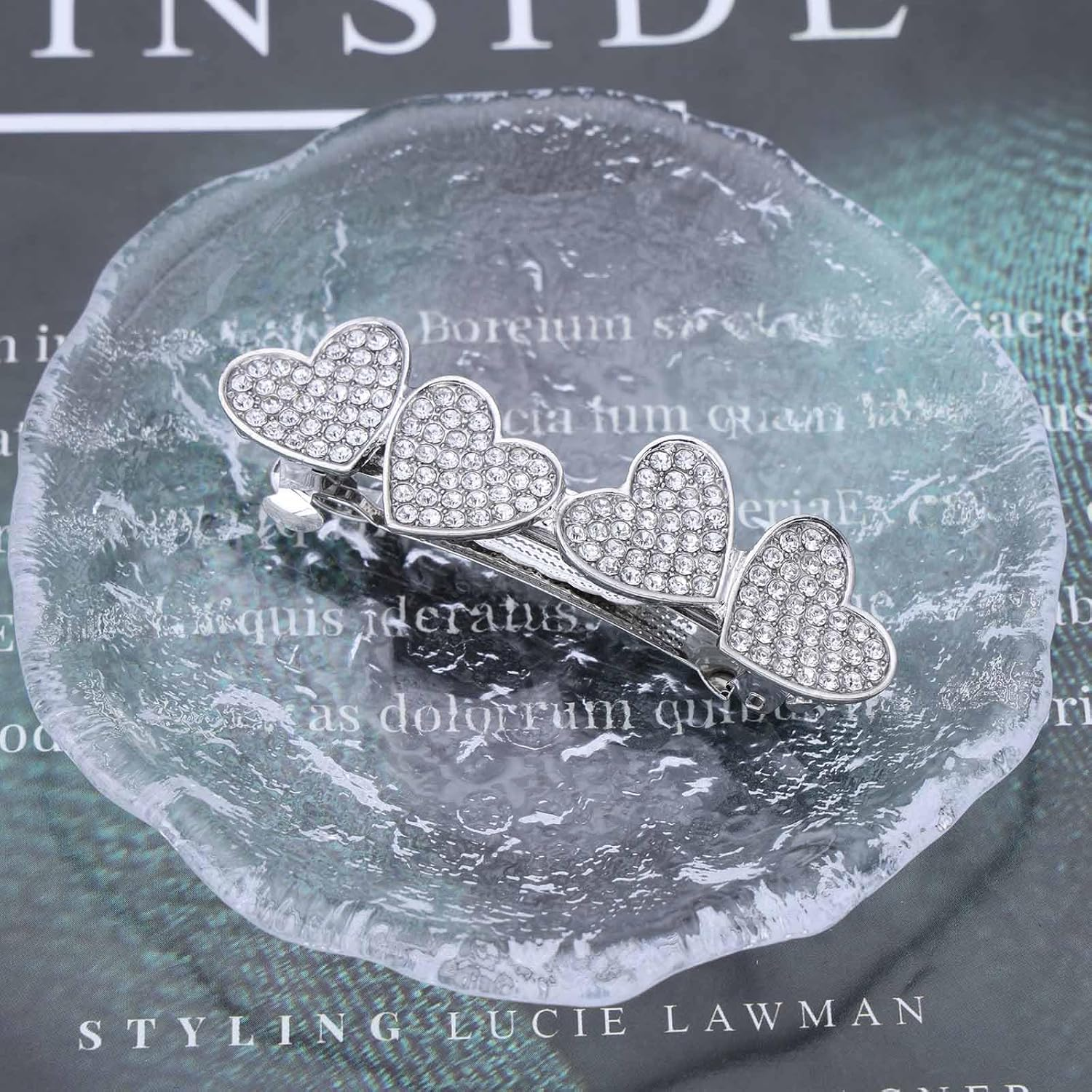 Wendalern Rhinestone Heart Hair Clip Crystal Heart Cluster Hair Pin Clip Silver Heart Shaped Non-Slip Metal Geometric Hair Clips Wedding Headpiece Hair Styling Accessories for Women image number 3