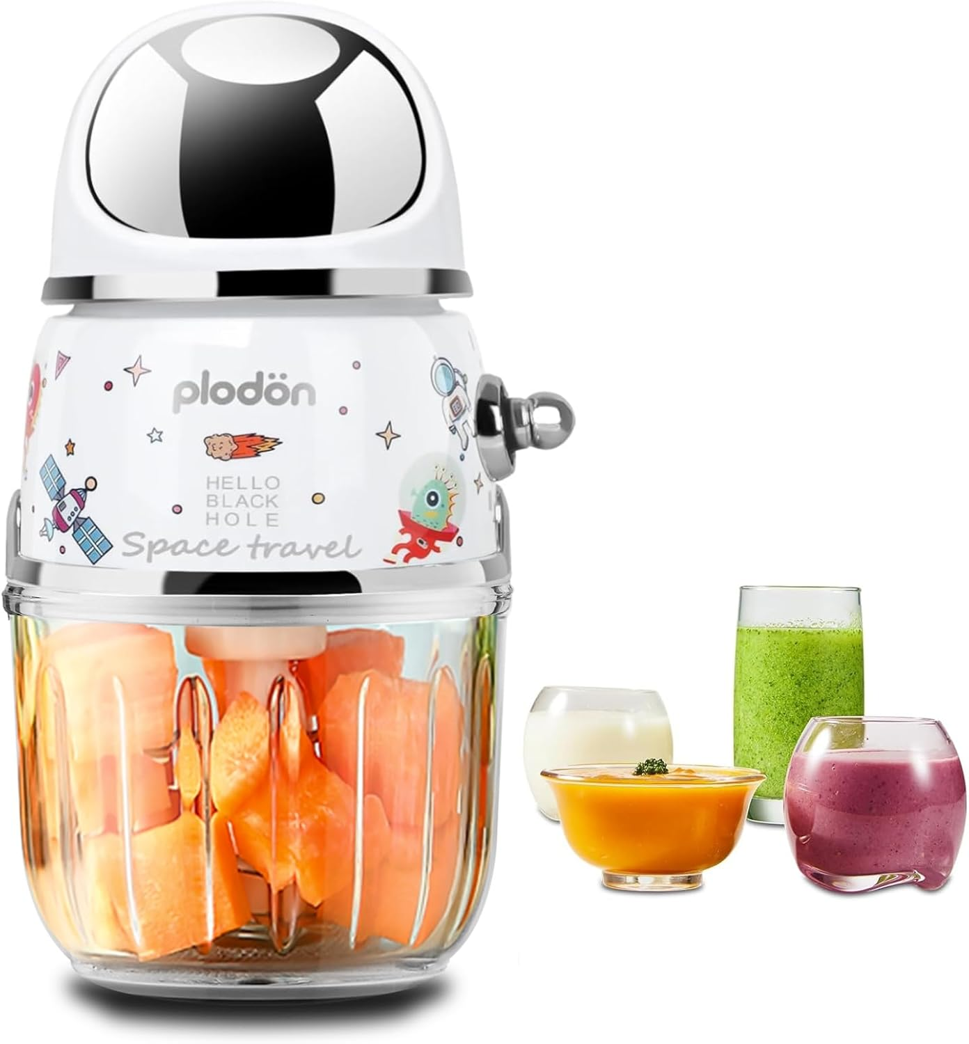 Baby Food Maker Mini Cute and Small Food Processor Puree Blender Grinder Chopper 1.2 Cup Glass Bowl with 6 Blade Electric (Spaceman-White(One Bowl)) image number 2