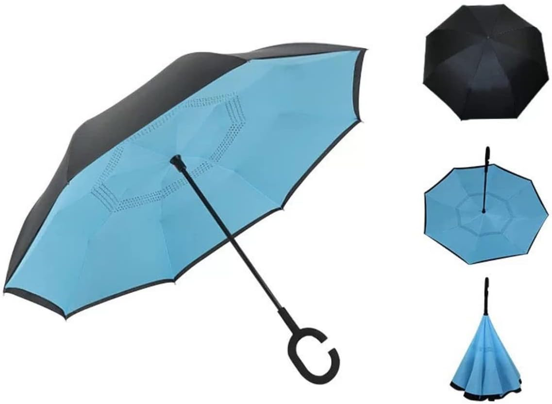 Costume Bay Double Layer Reversible Golf Umbrella | Inverted Blunt Umbrella for Men and Women |UV Protection Umbrella Windproof with C-Shaped Handle - Rain Umbrellas Outdoor