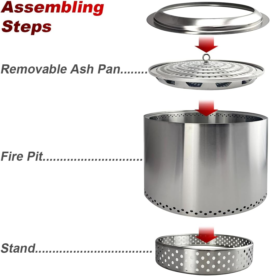 Tow Smokeless Fire Pit, 26.5Inch Wood Burning Fireplaces with Removable Ash Pan, Portable Outdoor Bonfire Firepit with Stand, Backyard, Patio & Camping, Stainless Steel, Easy Setup (Premium Package) image number 6