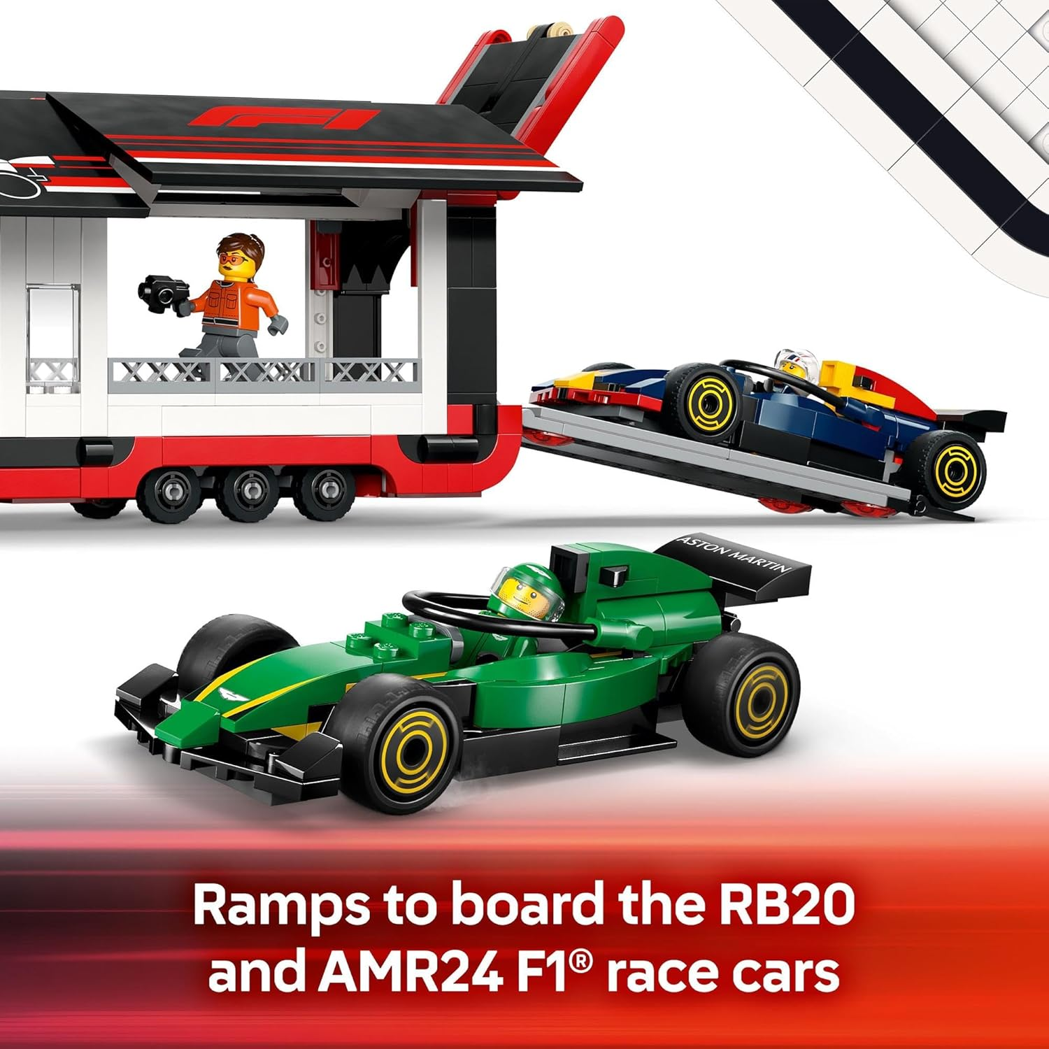 LEGO City F1 Truck with RB20 & AMR24 F1 Cars, Kids Toy for 8+ Year Old Boys & Girls, Formula 1 Toy with Aston Martin and Red Bull Racing Car, Construction Kit with Transporter and 5 Minifigures 60445 image number 3