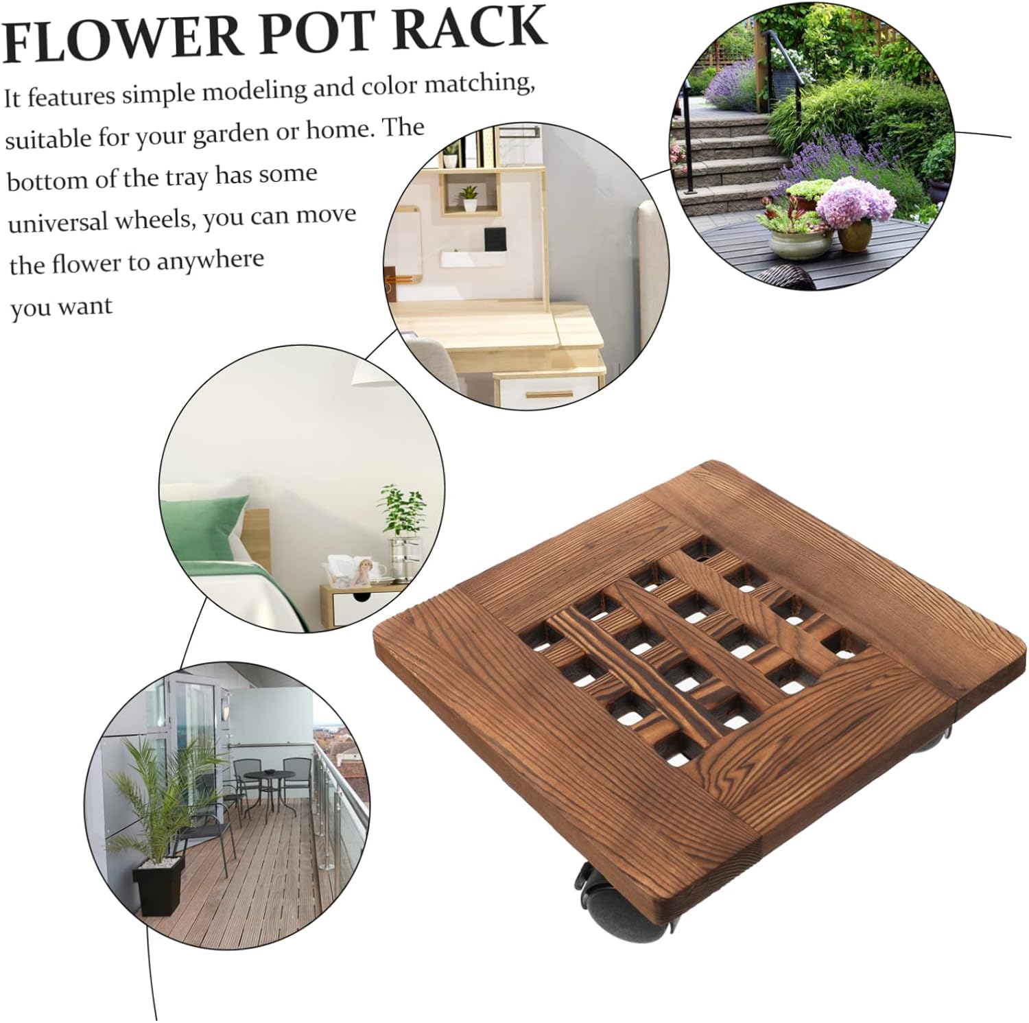 Movable Flowerpot Tray Wheel Casters Hollow Out Design for Indoor Plant Pot Stand Material image number 3