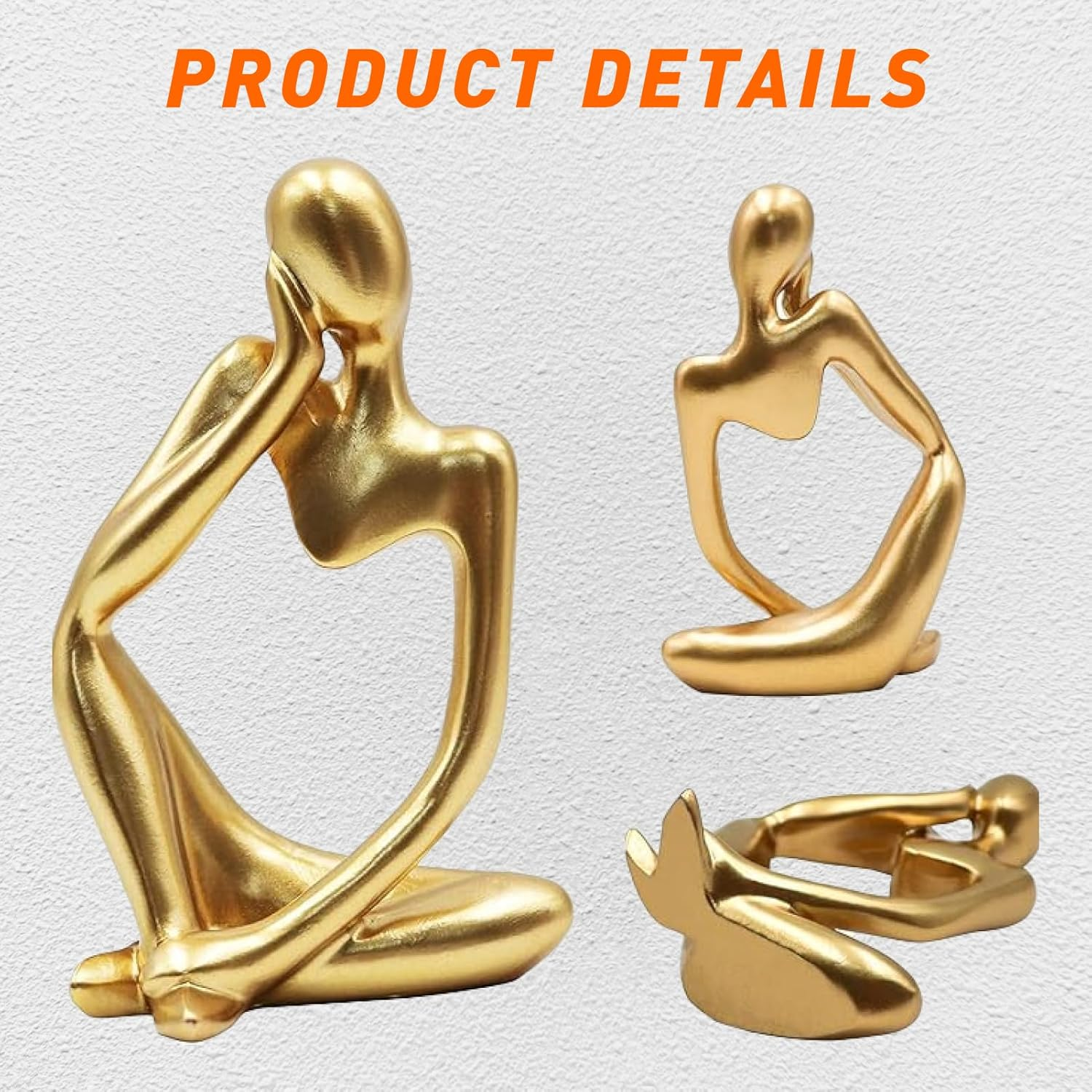 Elegant Gold Resin Thinker Statue Abstract Sculpture Ornament for Home and Office Decor, Unique Housewarming Gifts, Ideal Living Room, Desk, and Meeting Room Decoration Size 12.5 Cm image number 2