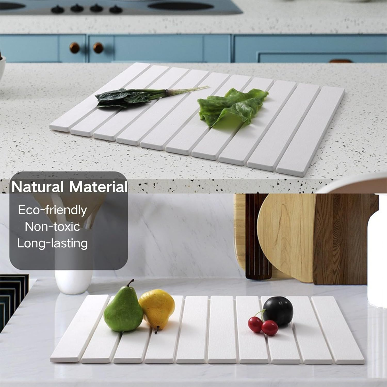 Stone Dish Drying Mat for Kitchen Counter, Foldable Absorbent Diatomaceous Earth Mat Quick Dry for Kitchen Dishes, Bottles, Cups, or Bathroom Any Countertop 60&times;39Cm (Deep Grey) image number 3