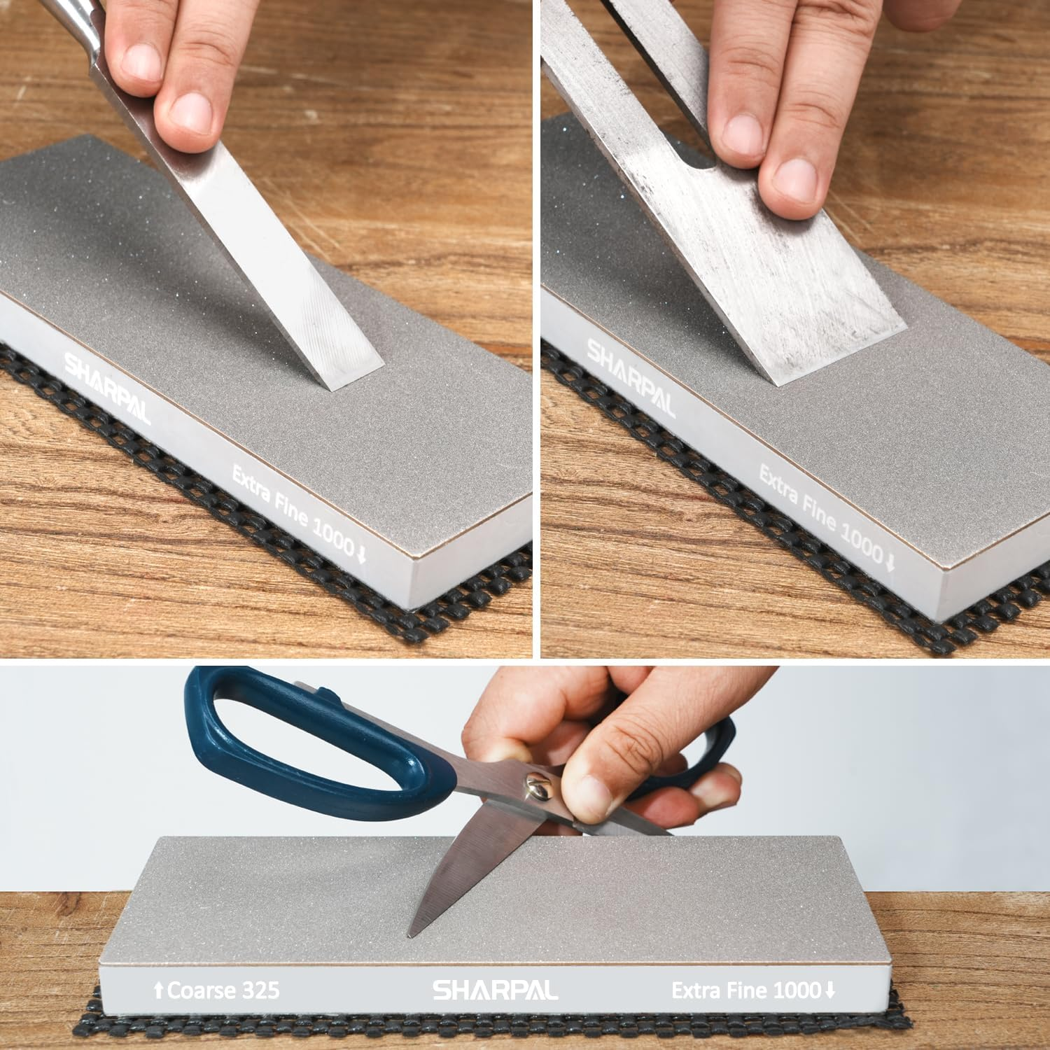 SHARPAL 168H Large 8" X 3" Dual-Grit Diamond Sharpening Stone &ndash; Coarse 325 & Extra-Fine 1000 Grit Monocrystalline Diamond Whetstone, Professional Knife Sharpener with Anti-Slip Pad and Angle Guide image number 2