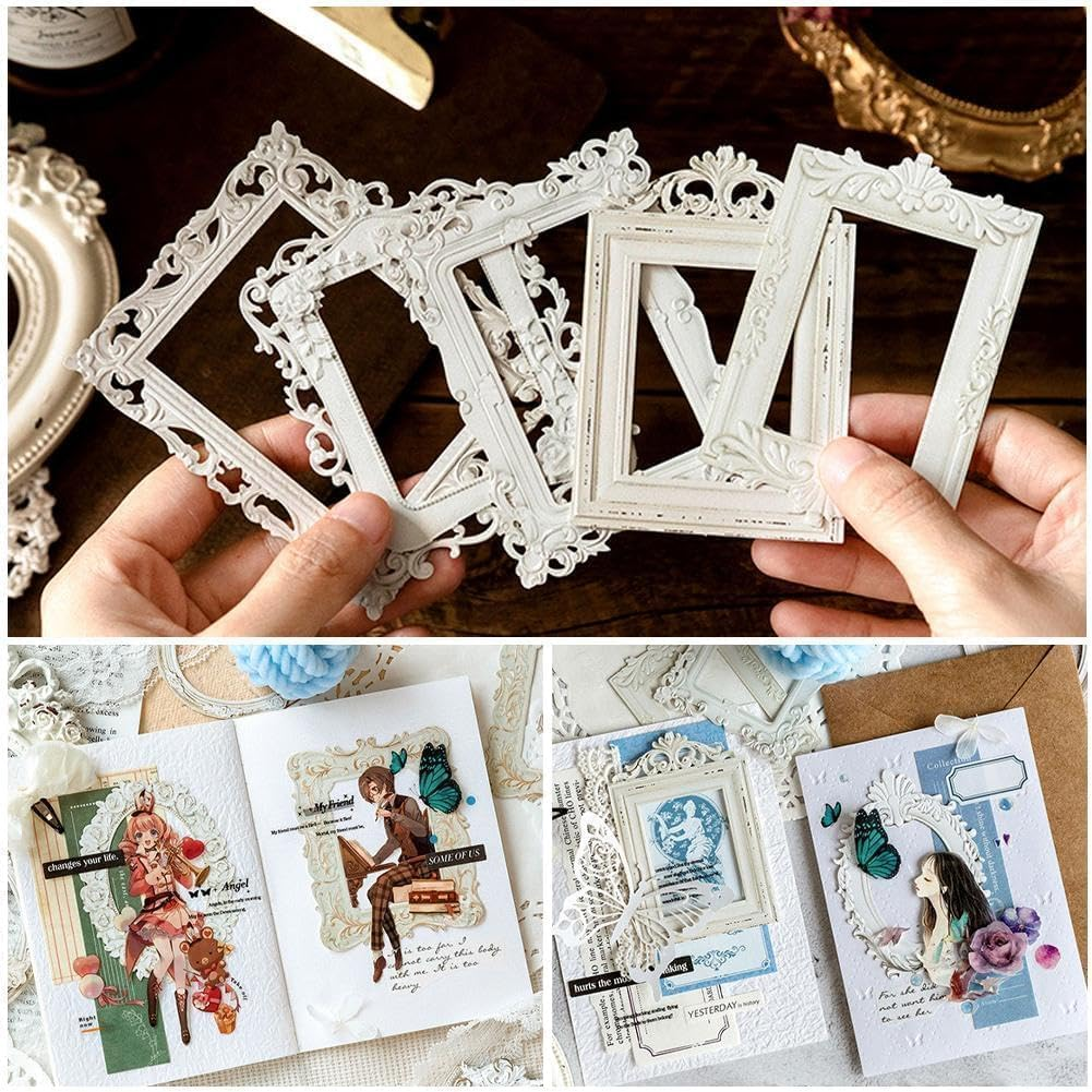 Scrapbook Frames Vintage Paper Frames Small Thin Decorative Paper Lace Cutouts Scrapbook Window for Scrapbooking Junk Diary Crafts Decorative Pack of 10 image number 5