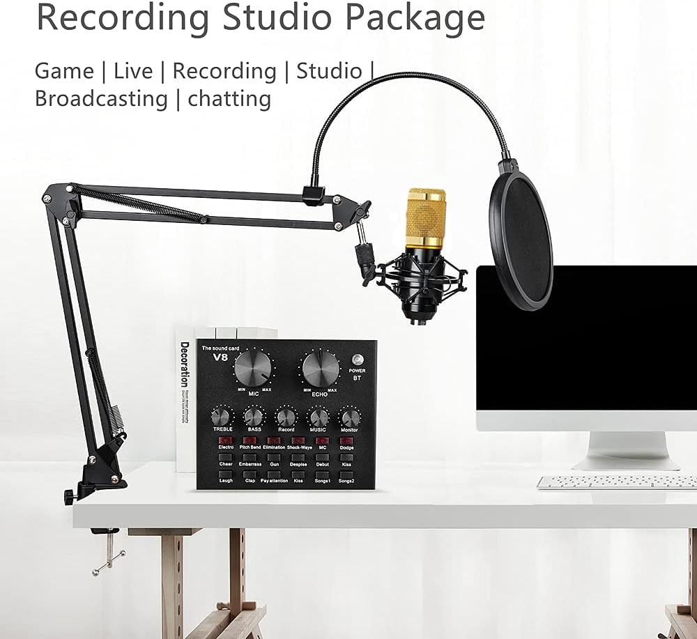 Podcast Equipment Bundle, BM-800 Recording Studio Package with Voice Changer, Live Sound Card - Audio Interface for Laptop Computer Vlog Living Broadcast Live Streaming Youtube Tiktok (AM100-V8) image number 1