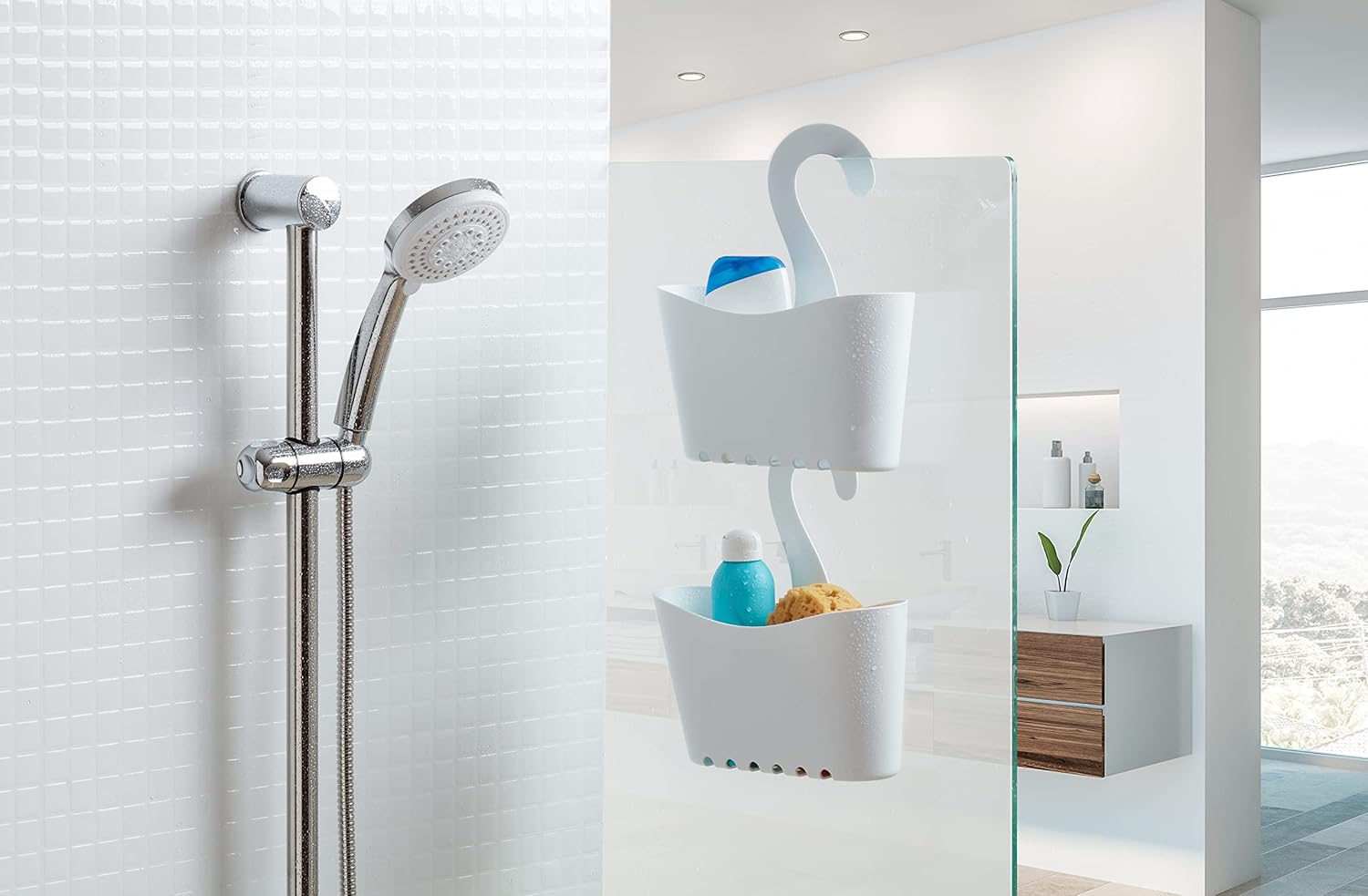 TATAY Hanging Shower Basket, Polypropylene, Multifunctional Basket, White, Dimensions: 25 X 9 X 28 Cm - Beige image number 5