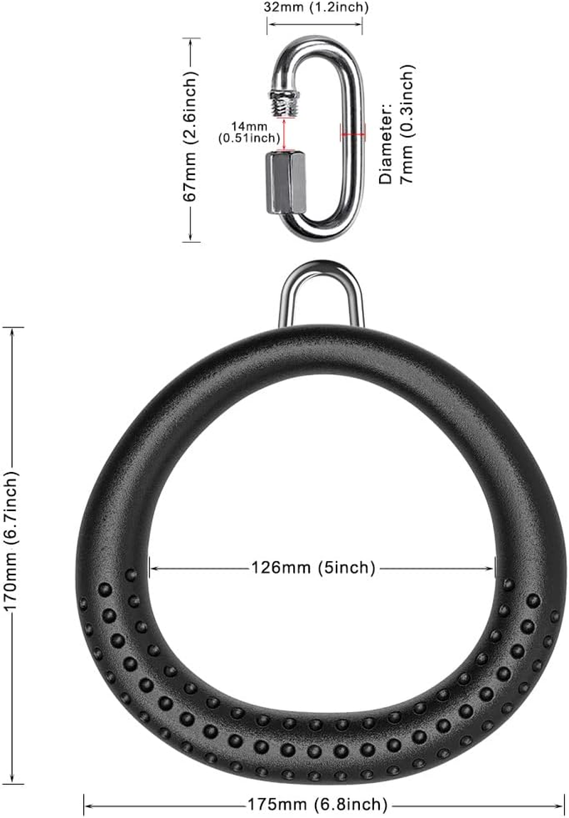 Dolibest 2PCS round Trapeze Swing Bar Rings with Carabiners, Swingset Accessories Outdoor for Ninja Swing Set Accessories Monkey Ring, Obstacle Ring Swing Toys Set for Kids Black - Blue image number 5