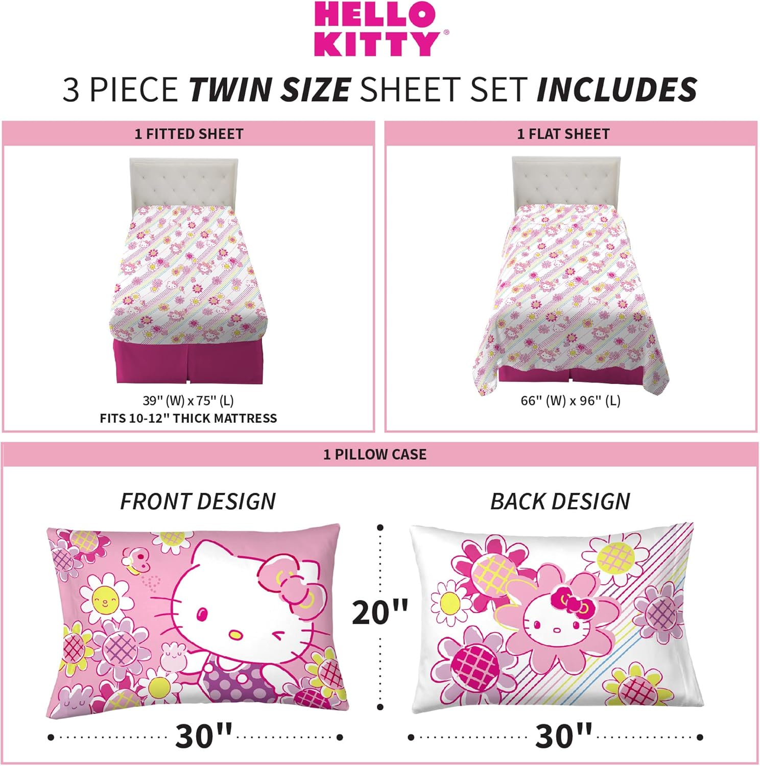 Franco Kids Bedding Super Soft Microfiber Sheet Set, Twin, Hello Kitty image number 5