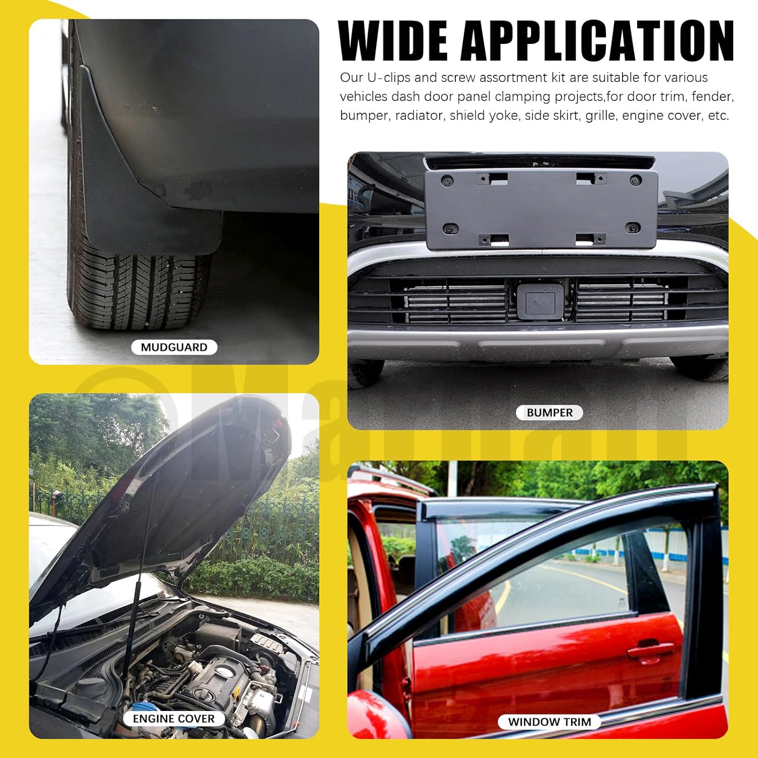 Mardatt 72Pcs Engine under Cover Body Bolts Screws, Metal Trim Panel Spring Clips and U-Clip Kit, Auto Car Splash Shield Guard Body Bolts Fastener with Screws U-Nuts Trim Moulding Clip for Cars image number 6