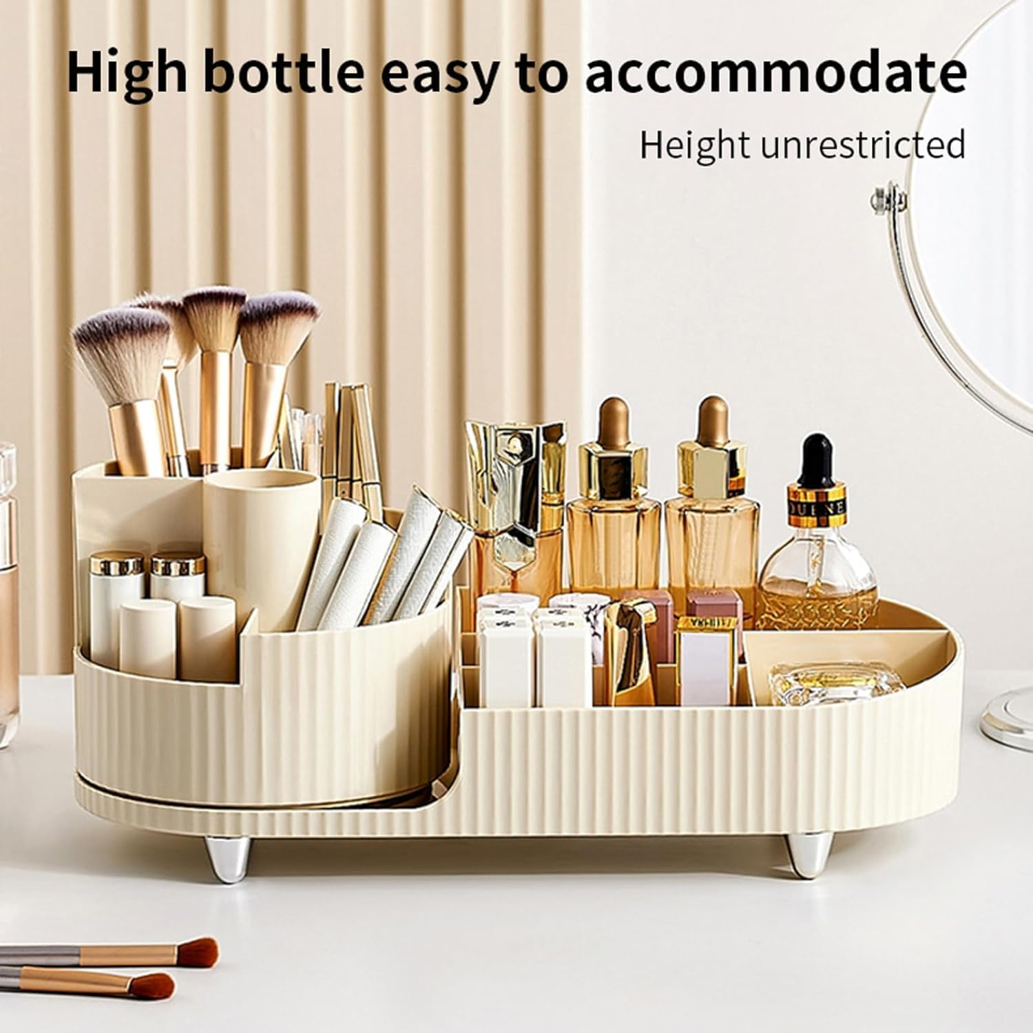 Rotating Makeup Organizer, Large Capacity Cosmetics Organizer, Skincare Organizer for Dresser Table, Bathroom Vanity Countertop, White image number 5