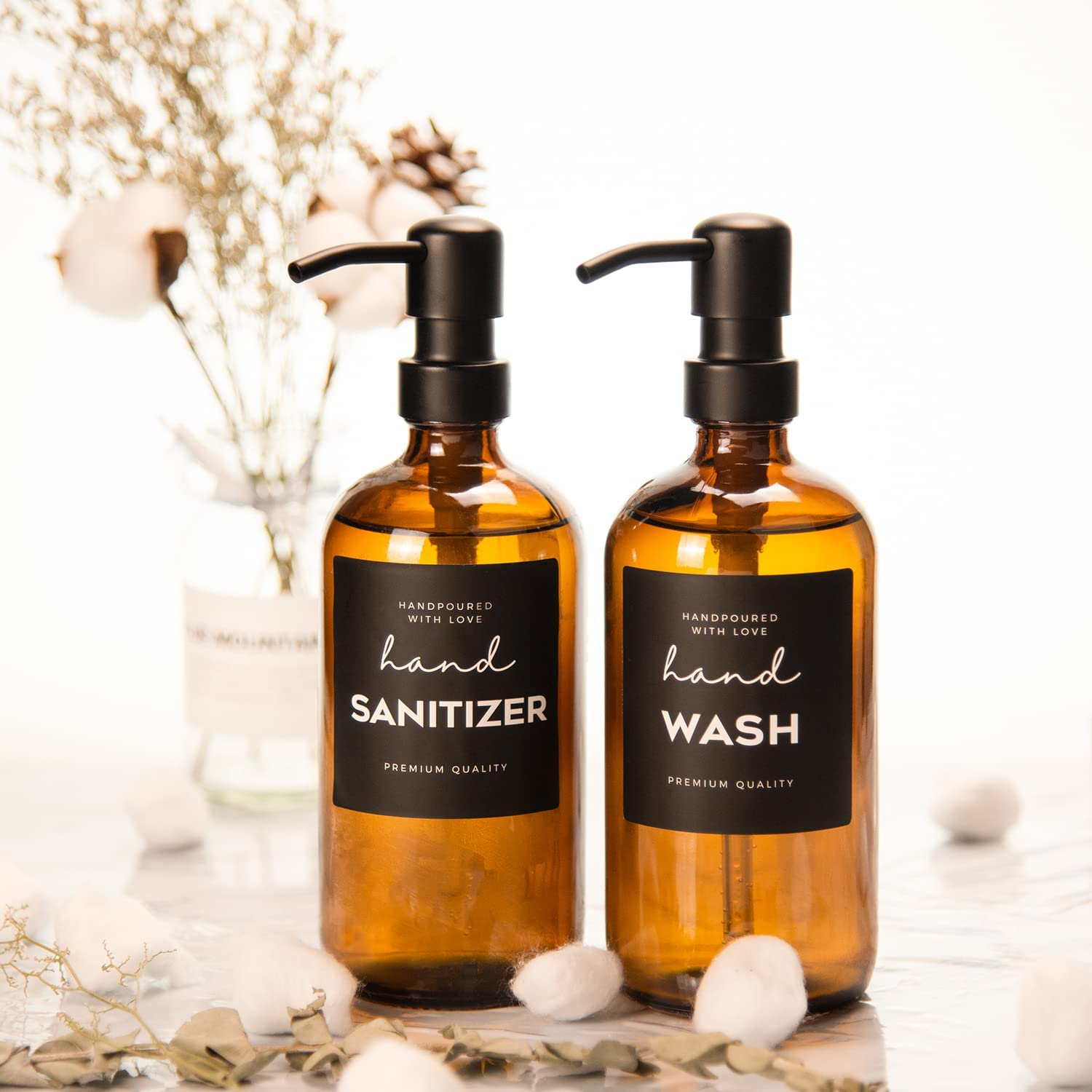 36 PCS Printed Label Stickers for Bottles, Prefdo Waterproof Minimalist Farmhouse Labels for Bathroom Kitchen Hand Soap Shampoo Conditioner Lotion Dispenser Bottles Containers(Black)