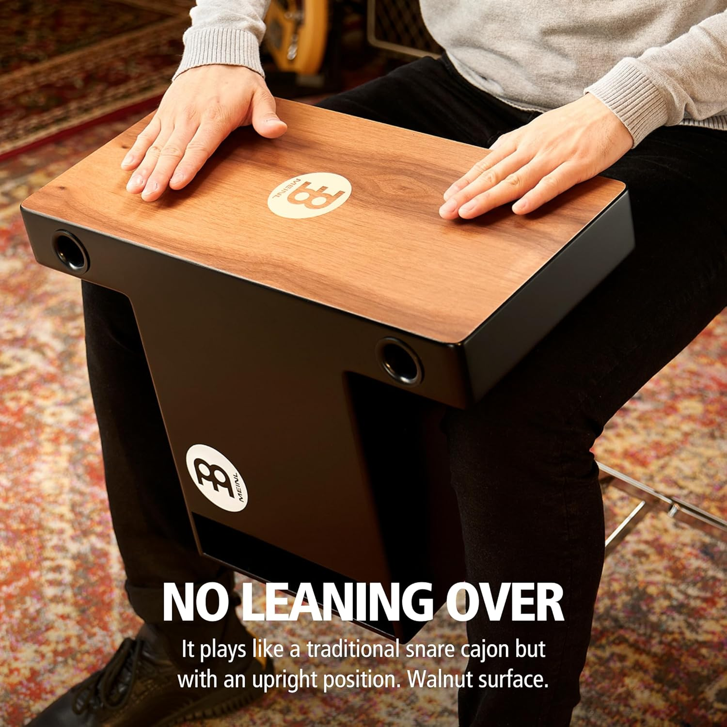 Meinl Pickup Slaptop Cajon Box Drum with Internal Snares and Forward Projecting Sound Ports -NOT MADE in CHINA - Walnut Playing Surface (PTOPCAJ2WN) image number 4