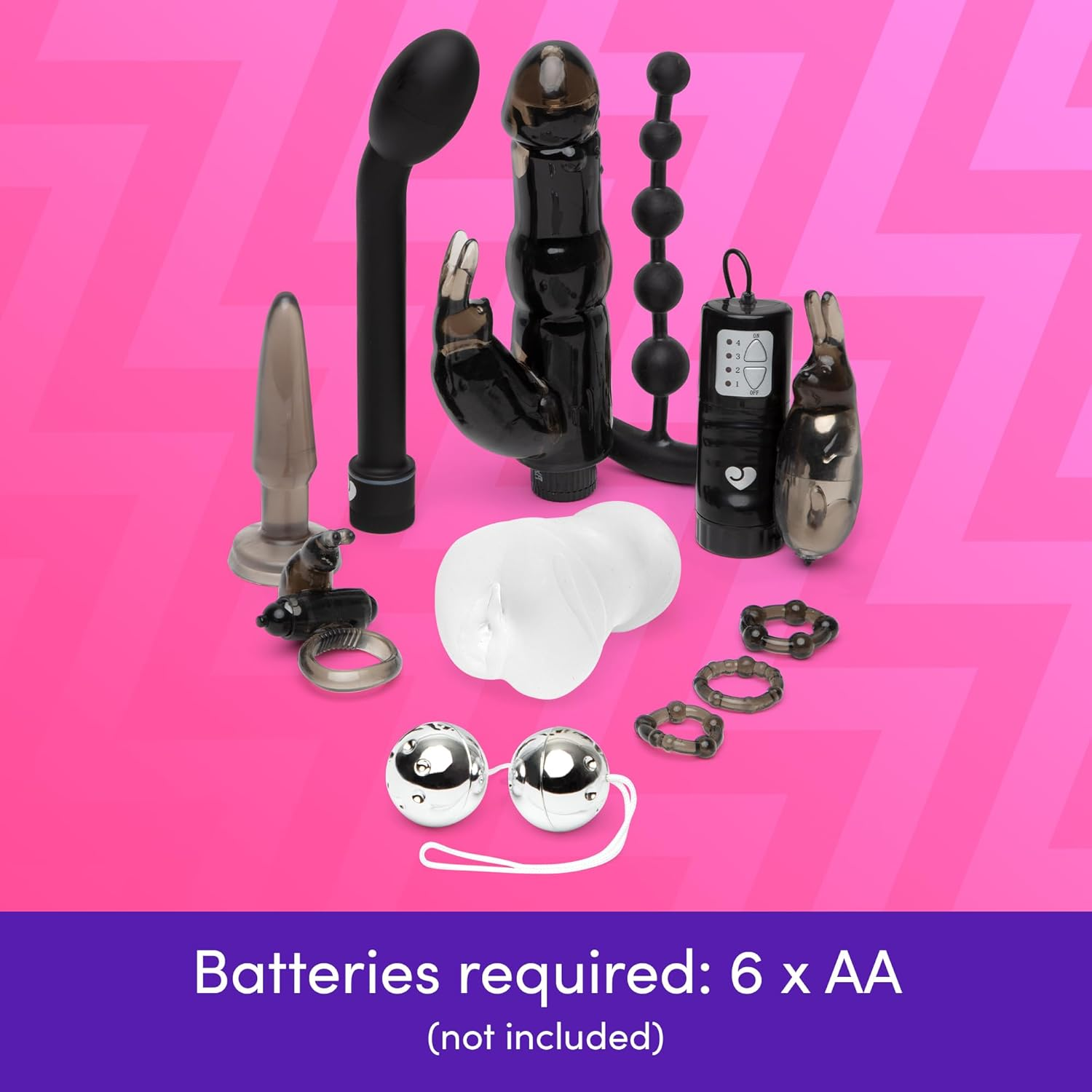 Lovehoney Wild Weekend Adult Sex Toy Kit - G Spot & Rabbit Vibrators, Anal, Cock Rings & Kegal Balls - Beginner Friendly Sex Toys for Couples - 11 Piece Adult Set - Black image number 1