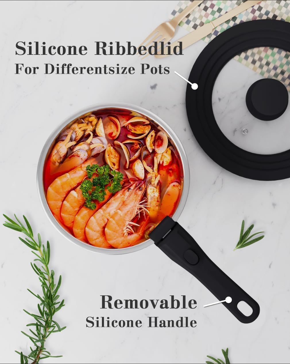 Stainless Steel Cookware Set,4-Pcs Kitchen Cookware Sets with Removable Handle,Stainless Steel Saucepan Set with 18Cm and 20Cm Pots and Multi-Purpose Silicone Lid &ndash; All Stovetop Compatible image number 6