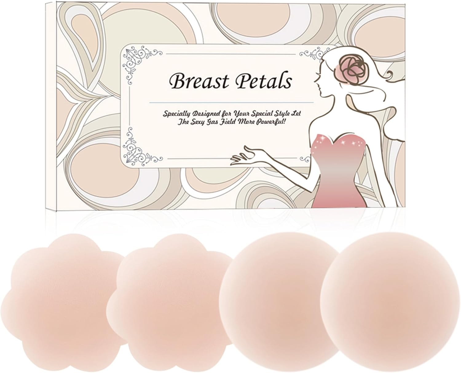 Woman Silicone Pasties Adhesive Bra Reusable 2 Pair Nipple Cover Set by MUQU (Nude)