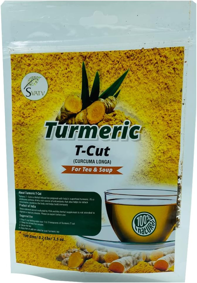 SVATV Turmeric Root T Cut | Wild Turmeric Root (Curcuma Longa) | for Tea and Soup | Golden Milk | Get Radiant Skin - 100G, 3.52 Oz, 0.22 Lbs image number 4
