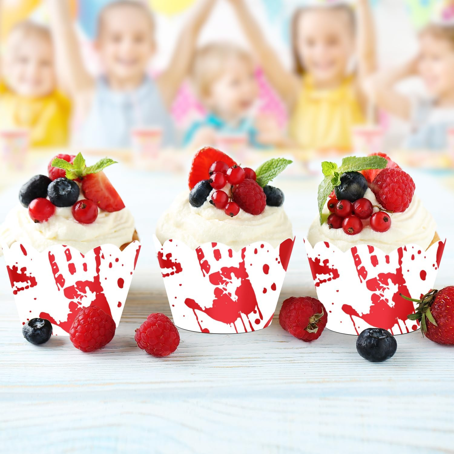 24Pcs Halloween Cupcake Wrapper Pick for Handprint Footprint Help Run Detective Fantasy Horror Scream Party Theme Decor Supplies Men Women Boys Girls Birthday Party Decoration image number 6