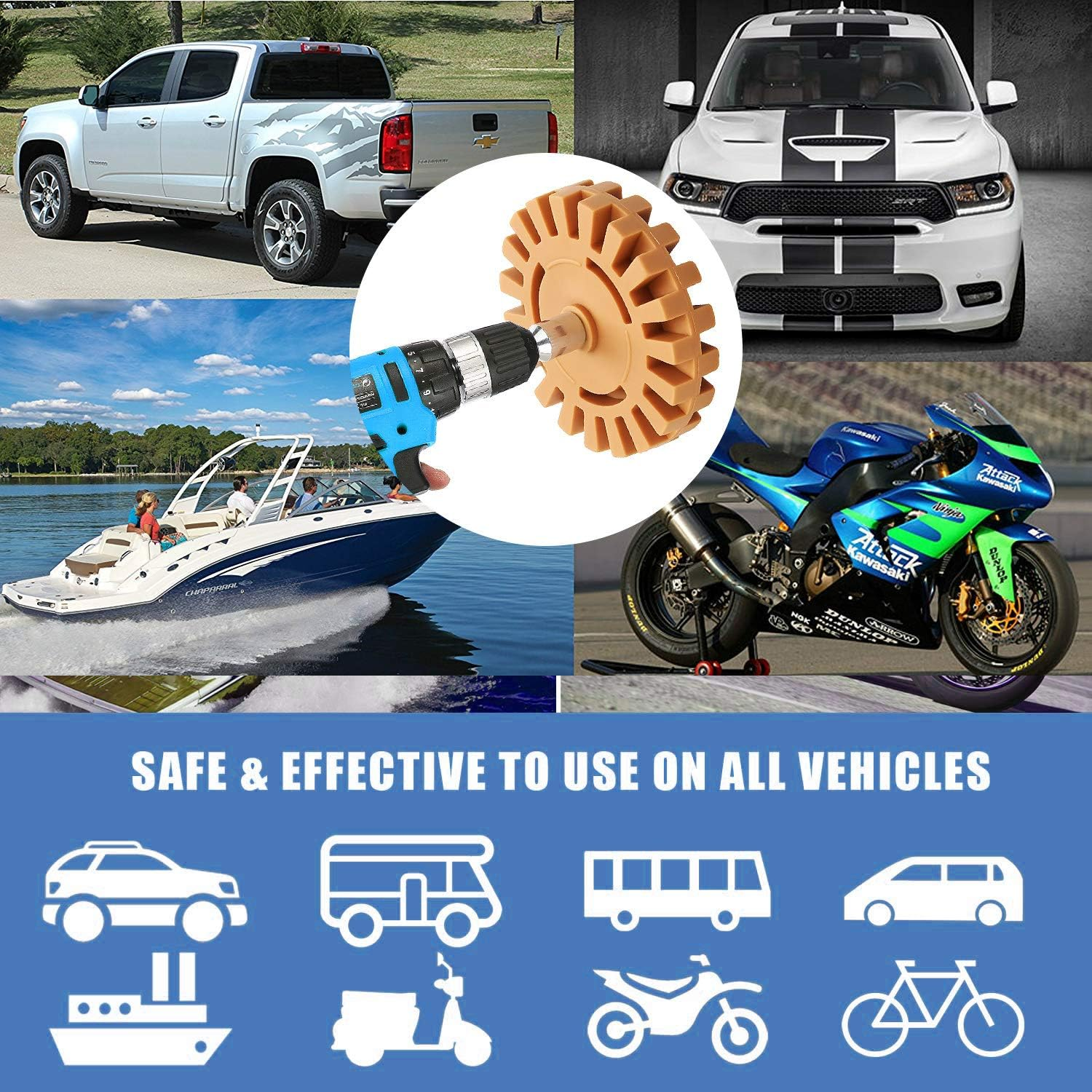 Aconnet Decal Remover Eraser Wheel 4 Inch Rubber Eraser Wheel Sticker Adhesive Remover with Drill Adapter Sticker Remover Tool for Removing Pinstripe, Vinyl Decal, Graphics from Cars, Boats（1 Pack） image number 6