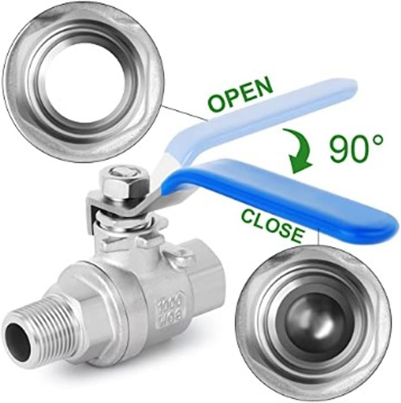 Diyeeni Full Port Ball Valve, 3/8In NPT Female & Male Ball Valve, Stainless Steel 304 Heavy Duty for Water Oil and Gas, 1000WOG with Lock Device image number 6