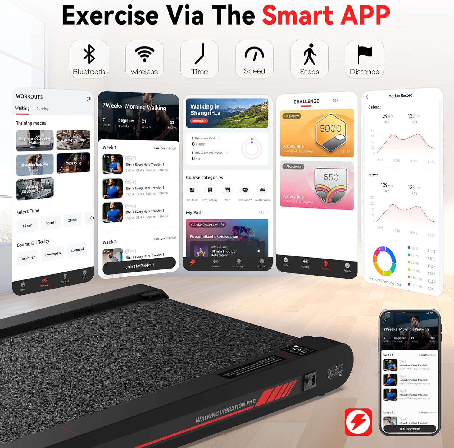 Sperax 3 in 1 Walking Vibration Pad, under Desk Treadmill with APP, Portable Treadmills for Home/Office, Walking Pad Treadmill with Remote Control image number 5